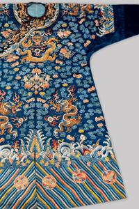 A Blue Ground Embroidered Silk Dragon Robe, Jifu