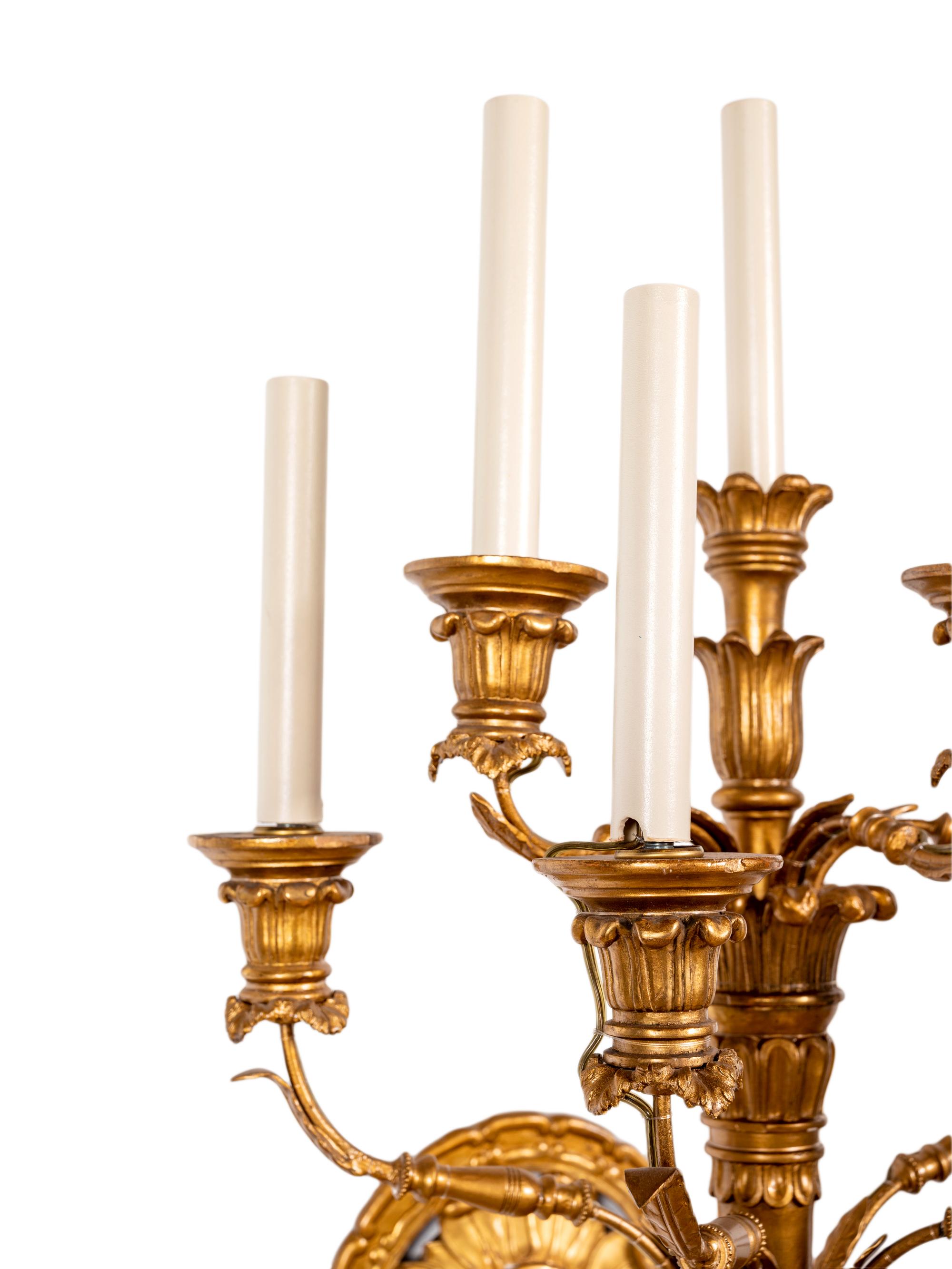 Two Similar Pairs of Neoclassical Style Giltwood Sconces