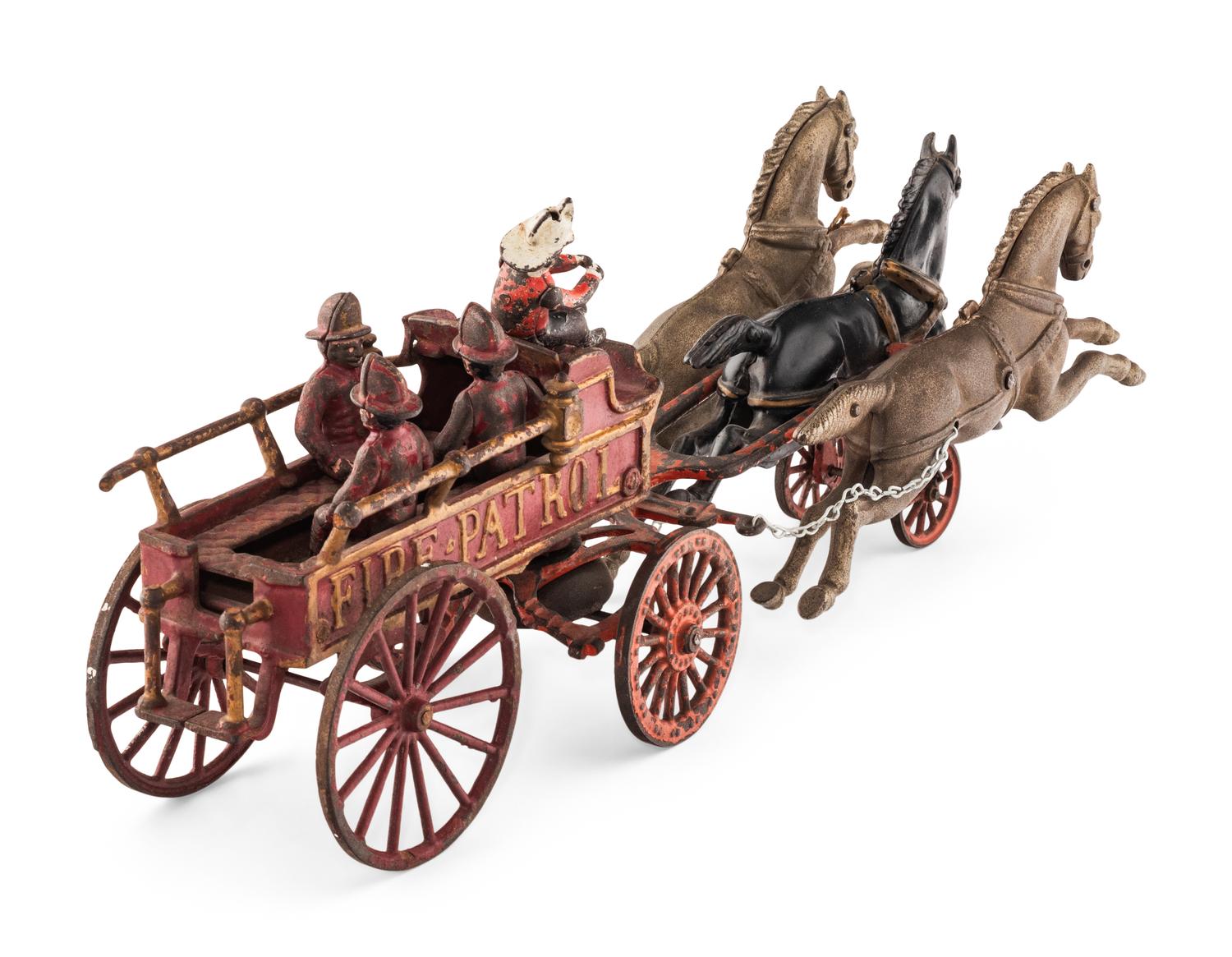 A Hubley Fire Patrol Painted Cast Iron Wagon