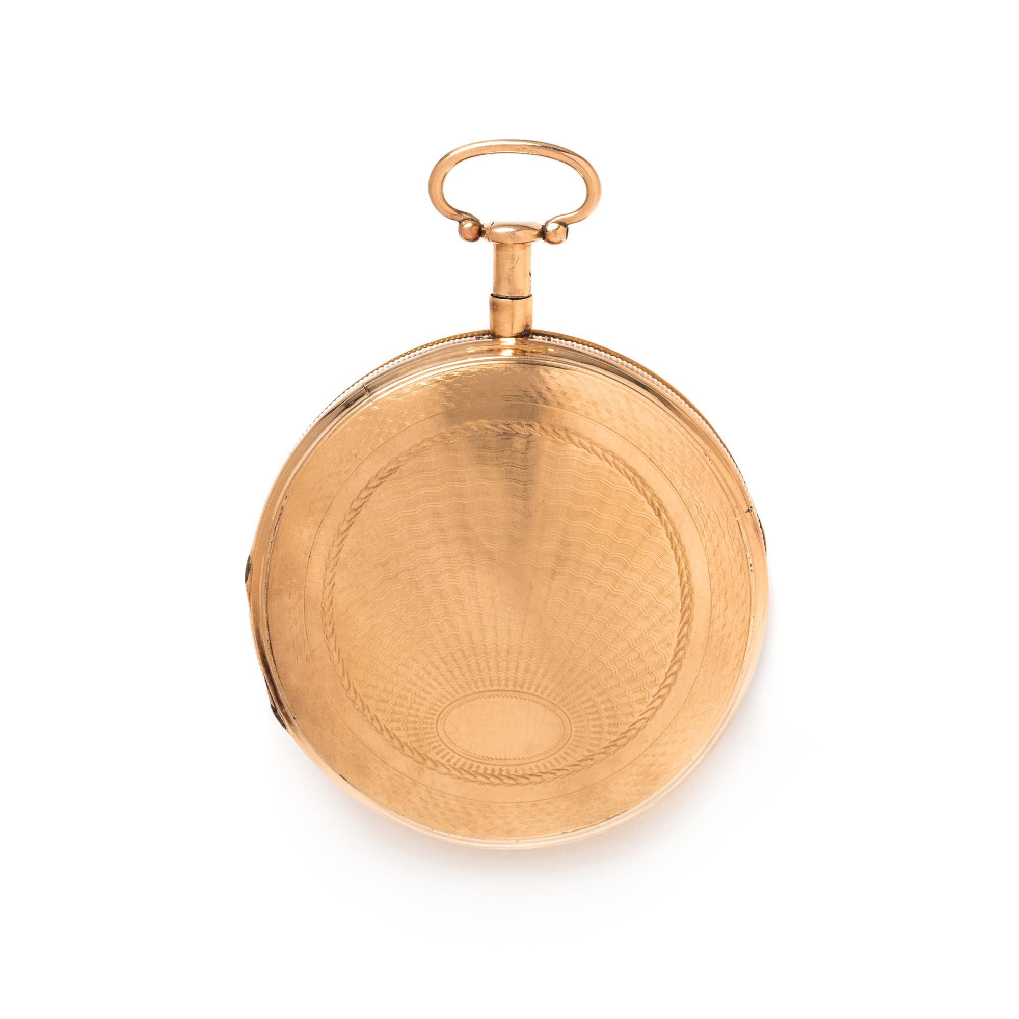 18K YELLOW GOLD AUTOMATON QUARTER REPEATER OPEN FACE POCKET WATCH