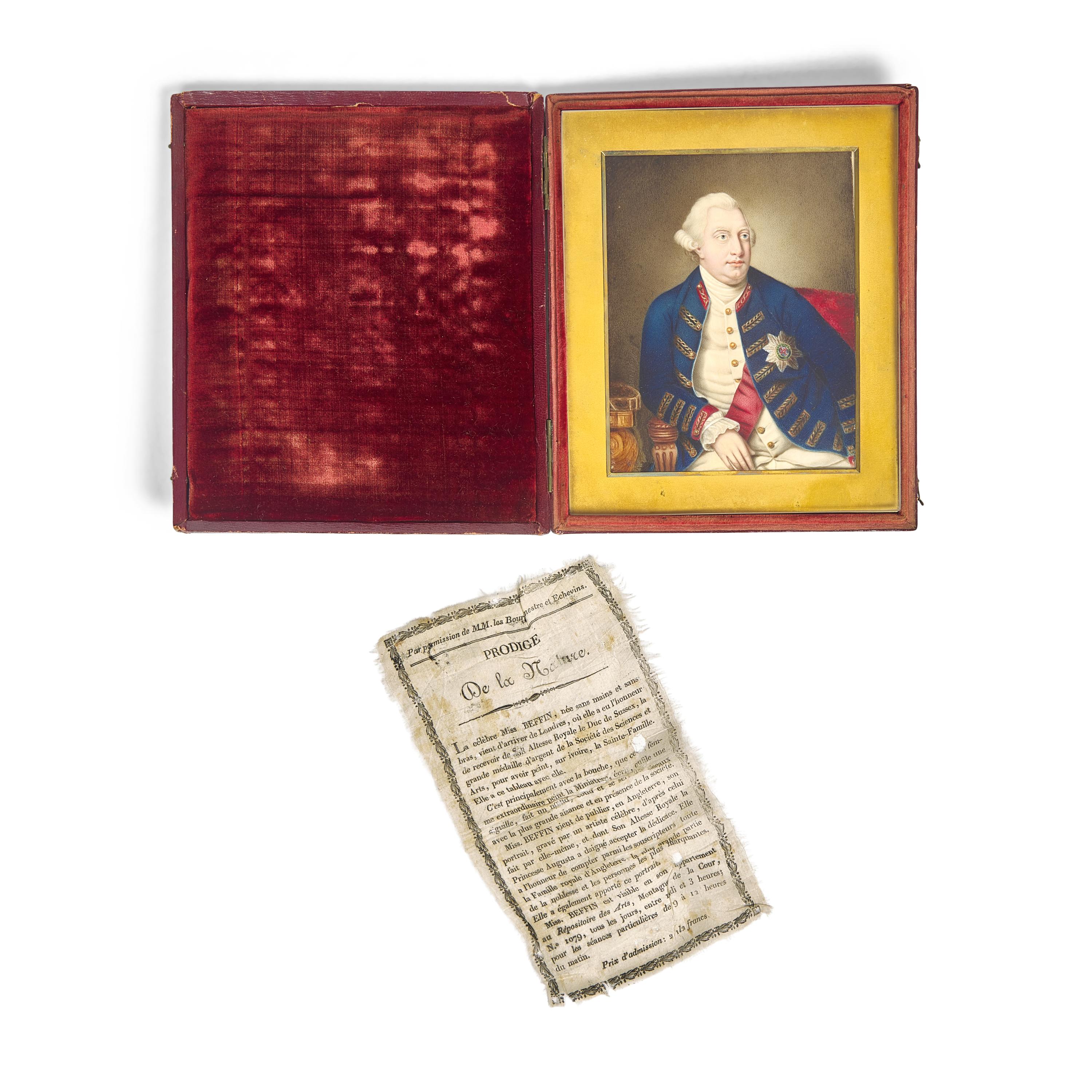 Sarah Biffin, Mrs. Wright (English, 1784-1850) Dated 1825 — A Portrait Miniature of King George III (1738-1820)