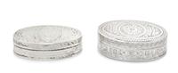 Two French Ancien Regime Silver Snuff Boxes, Maker's Marks Obscured, 18th Century, each of oval form, worked to show geometric and flor