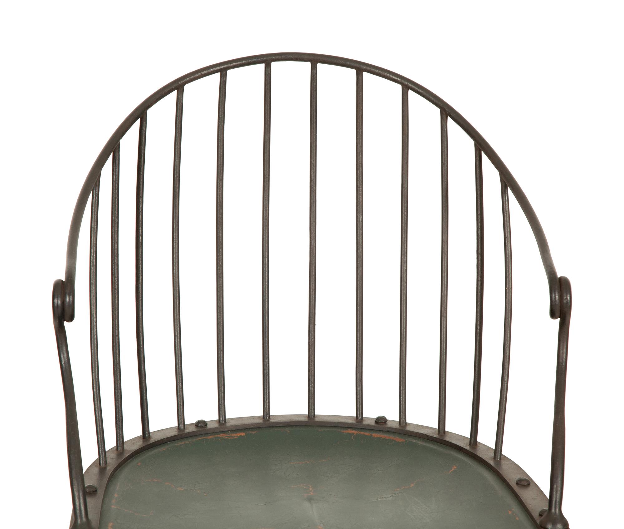 A Pair of Modern Steel and Painted Wood Windsor Style Armchairs — 20th Century