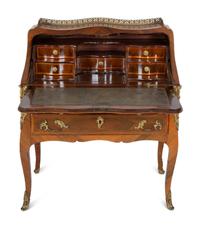 A Louis XV Style Parquetry Inlaid Writing Desk with Brass Gallery