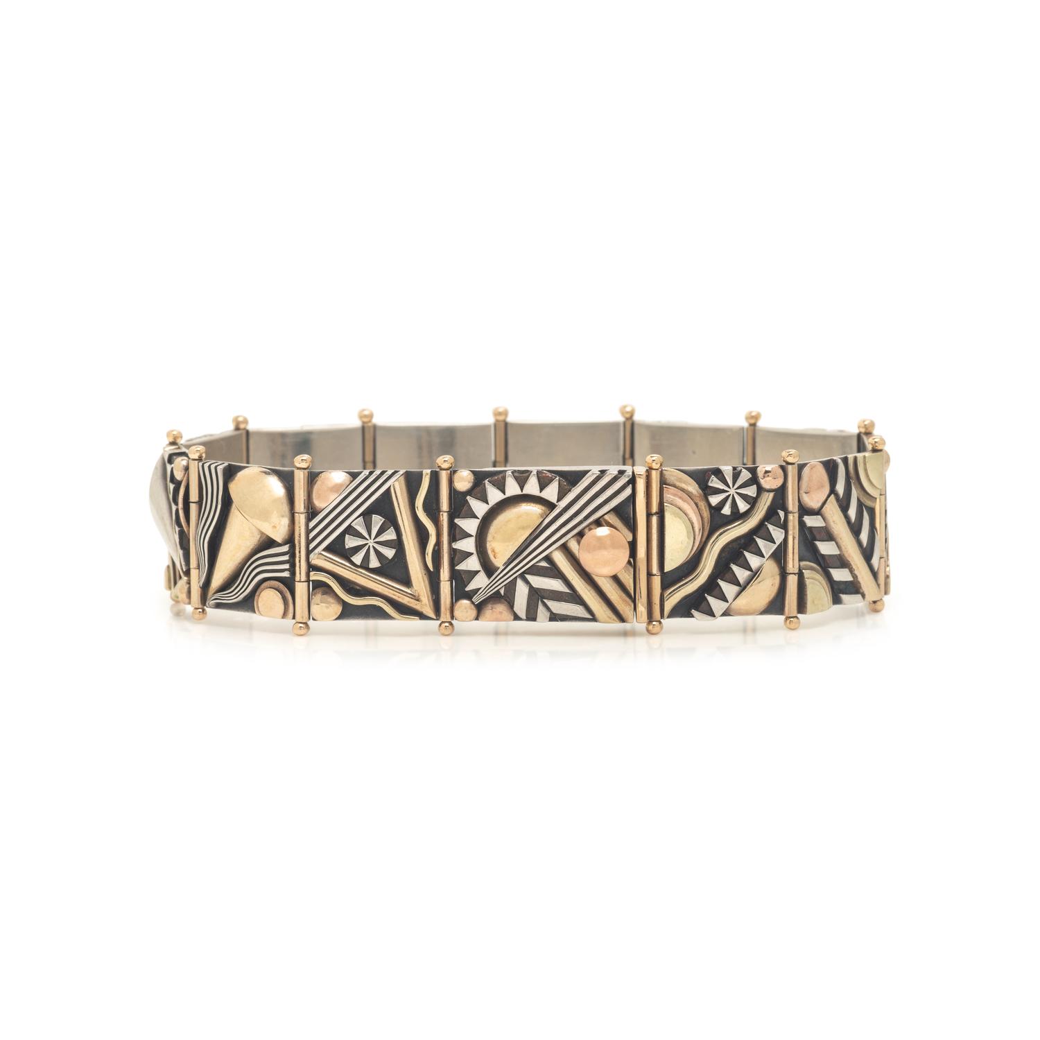 Aaron Macsai, Yellow Gold and Silver Geometric Bracelet