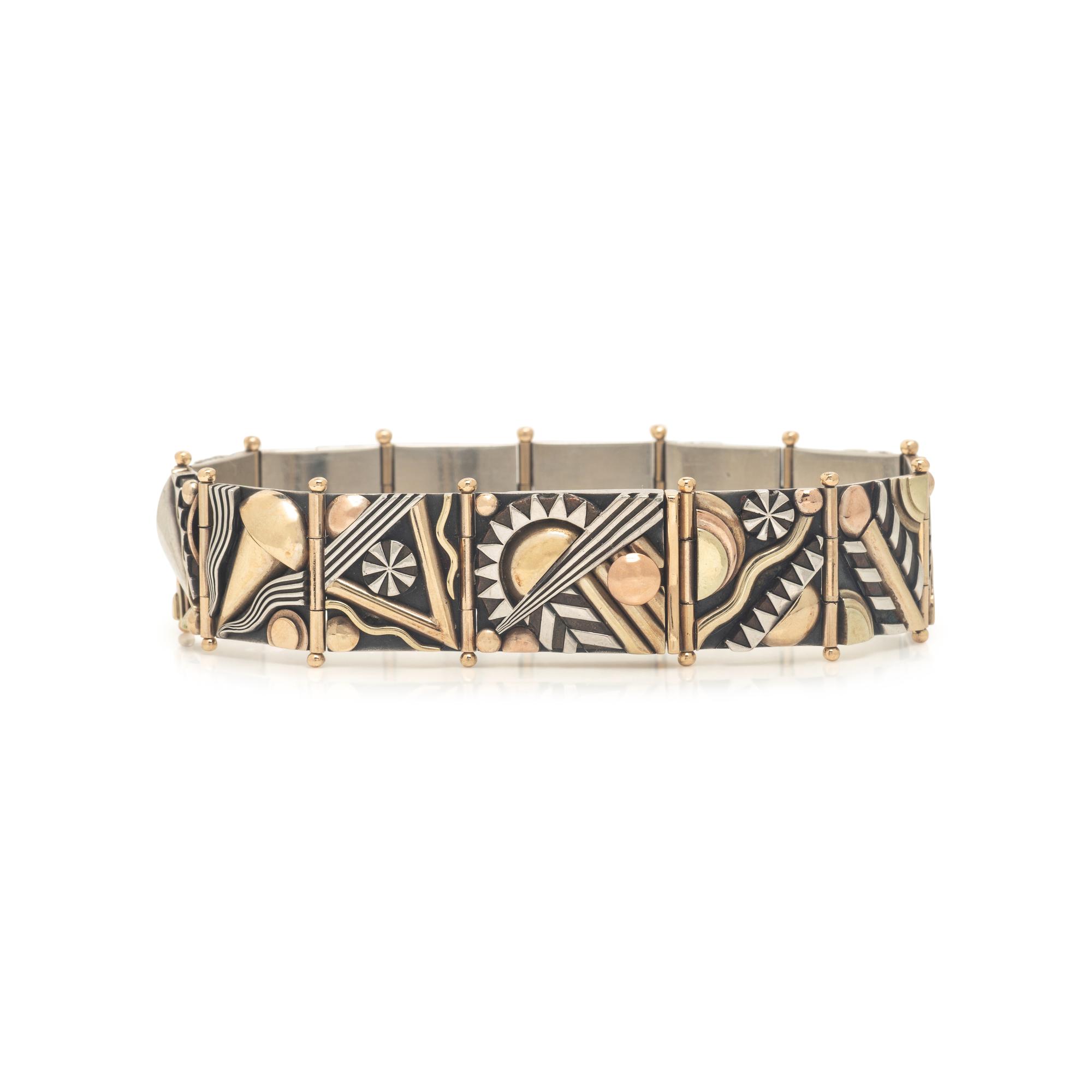 Aaron Macsai, Yellow Gold and Silver Geometric Bracelet