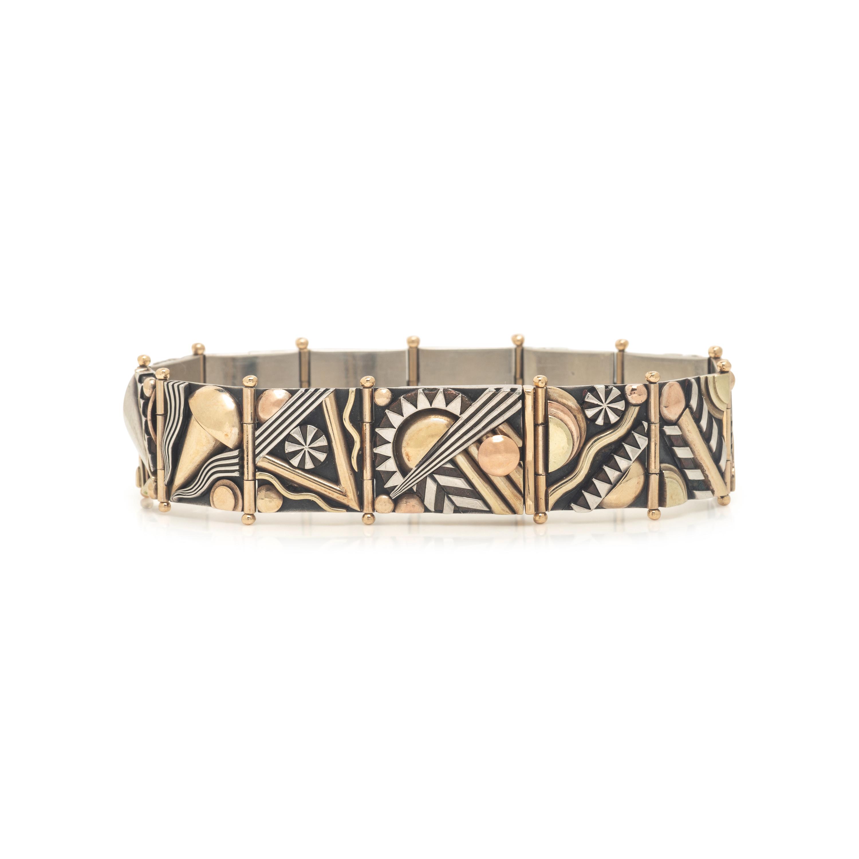 Aaron Macsai, Yellow Gold and Silver Geometric Bracelet