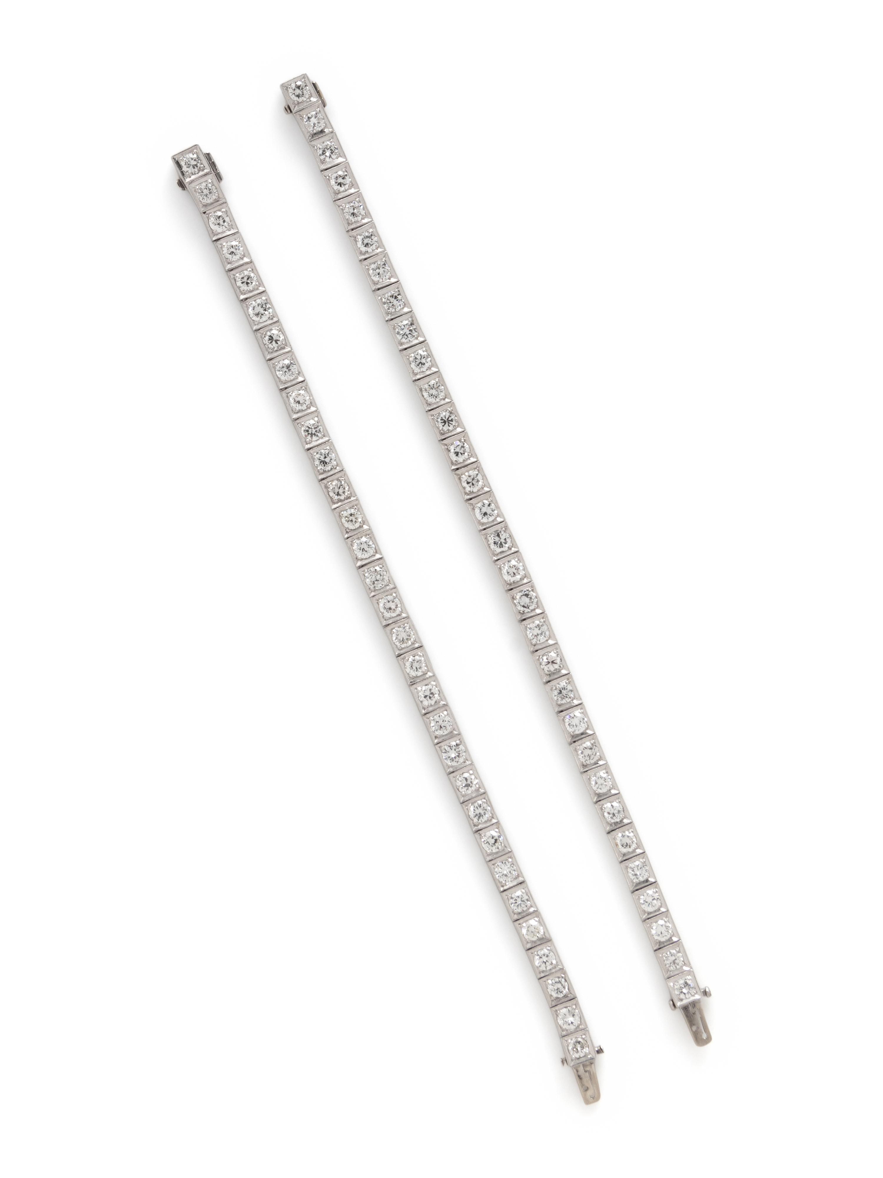 PAIR OF DIAMOND AND PLATINUM BRACELETS