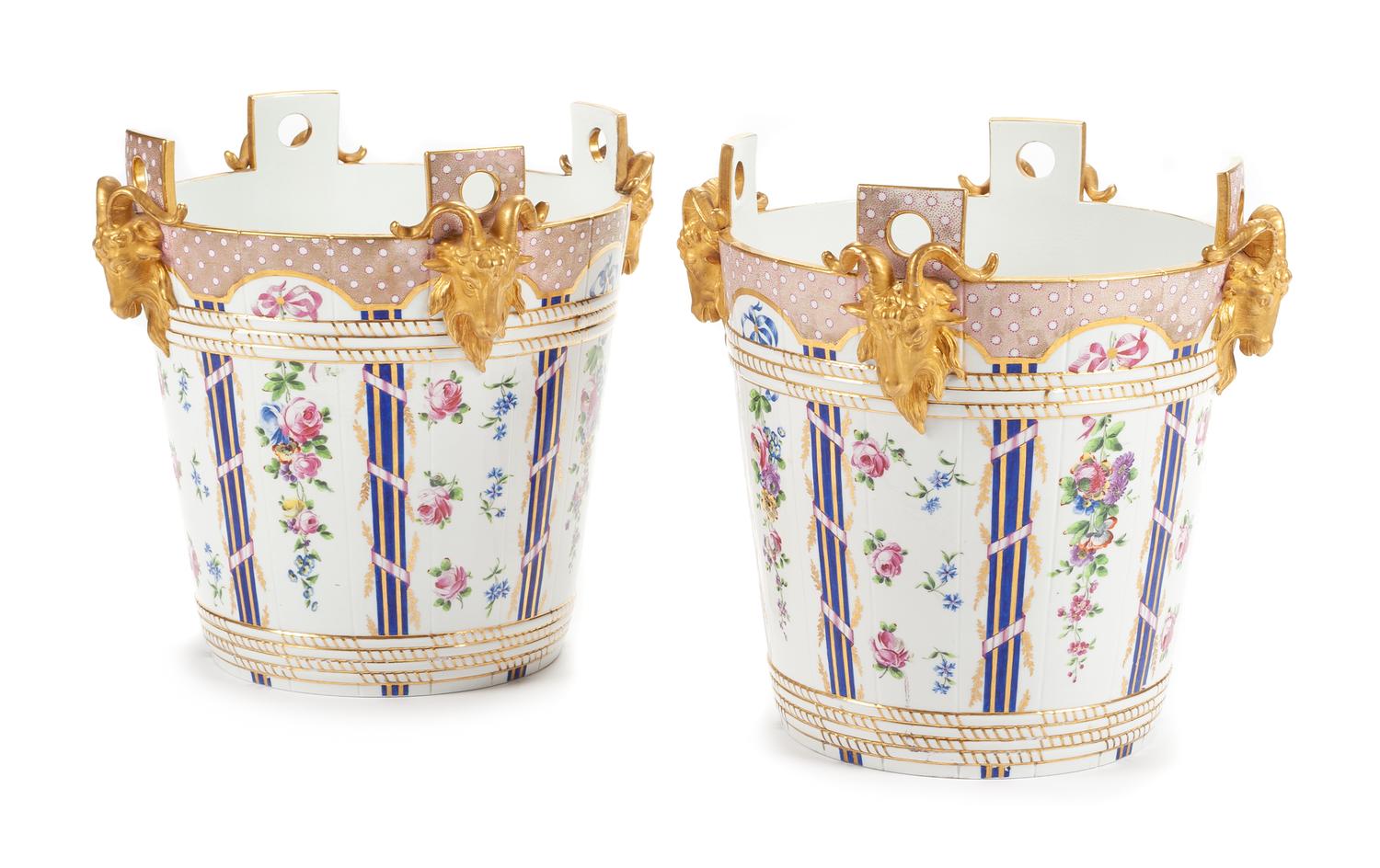 A Pair of Sevres Style Porcelain Milk Pails Height 15 1/2 inches. — 19TH CENTURY