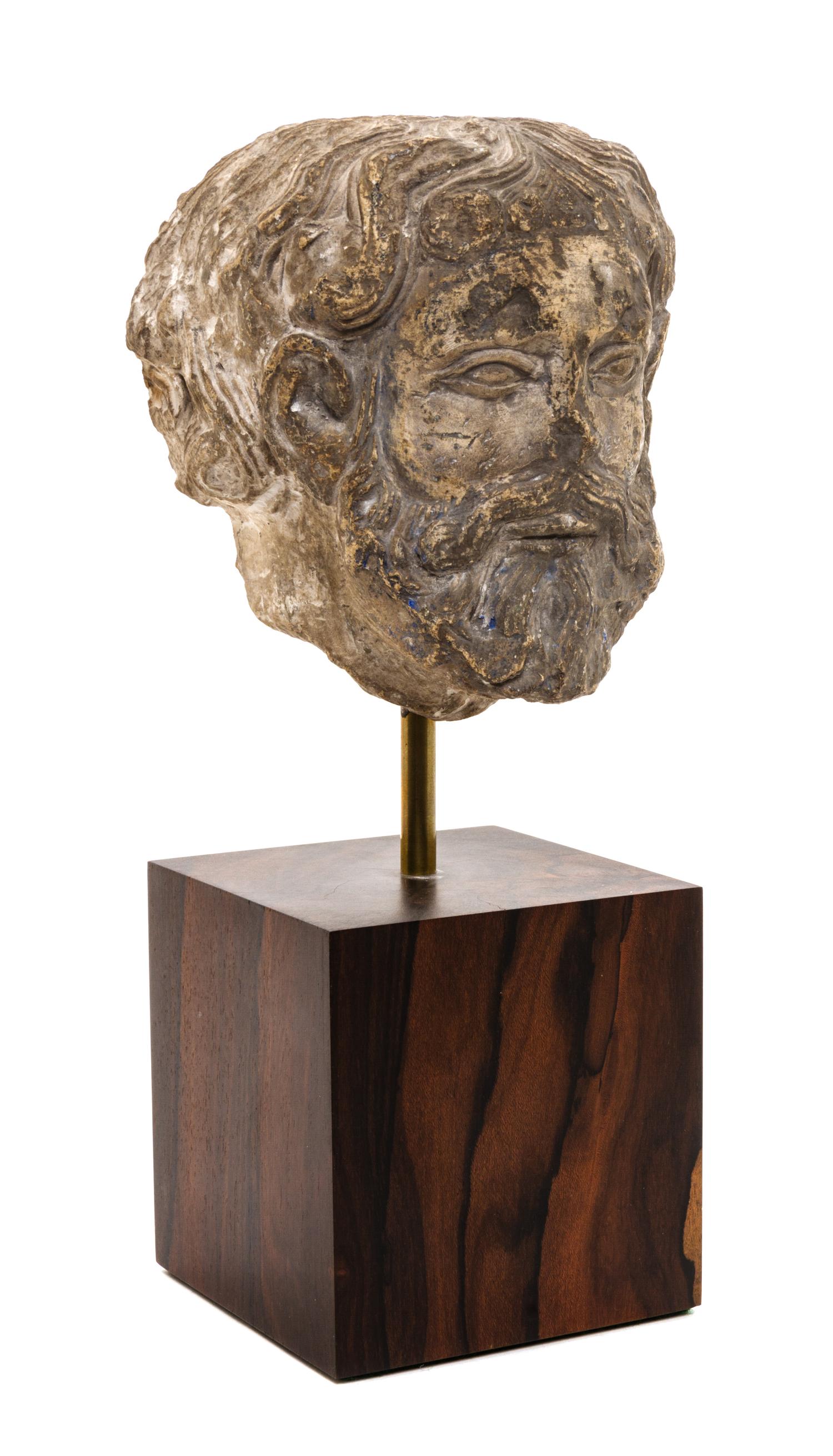 A Continental Plaster Head of a Man, POSSIBLY 14TH/15TH CENTURY, Height of figure 4 5/8 inches. — POSSIBLY 14TH/15TH CENTURY,