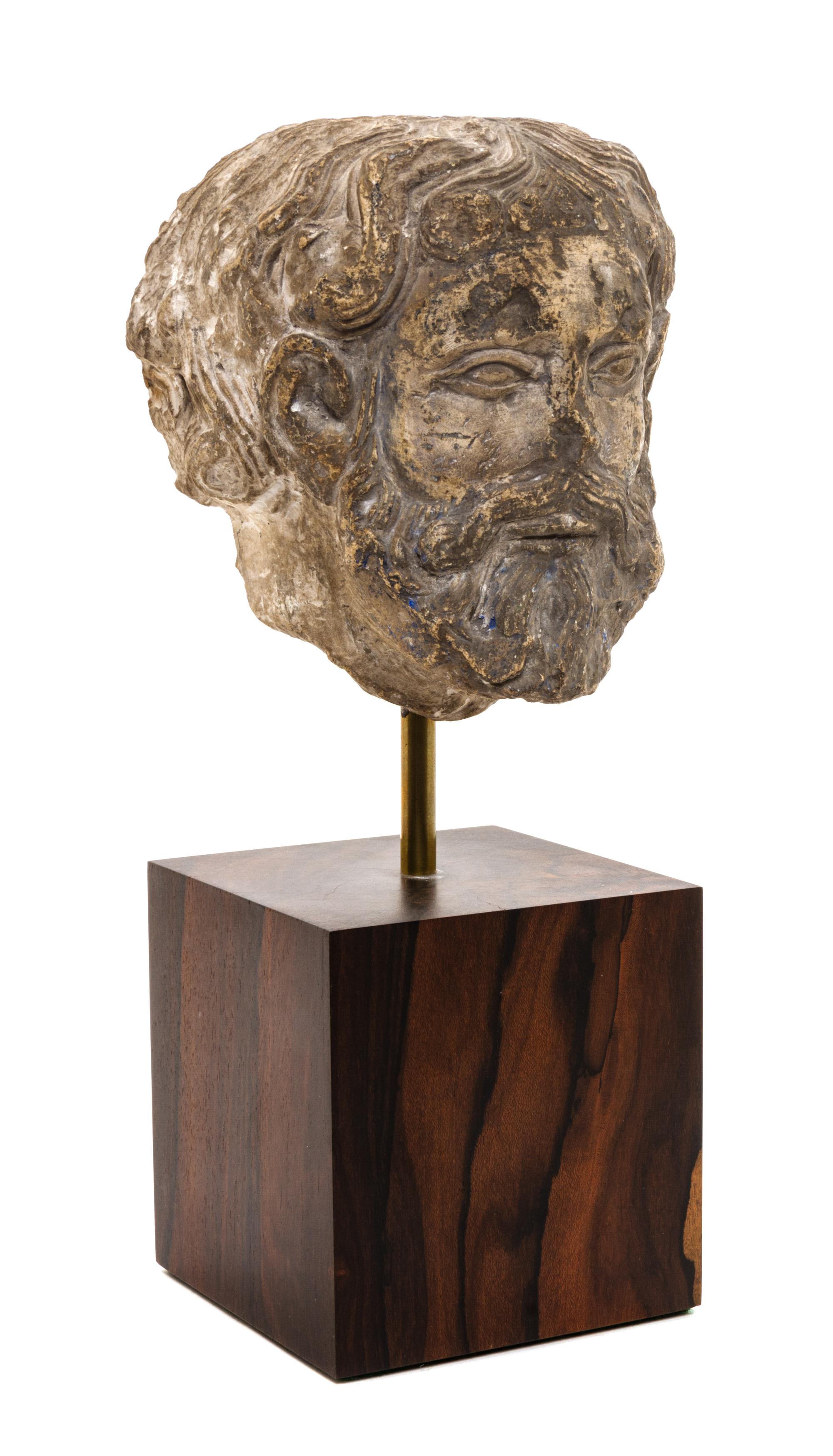 A Continental Plaster Head of a Man, POSSIBLY 14TH/15TH CENTURY, Height of figure 4 5/8 inches. — POSSIBLY 14TH/15TH CENTURY,