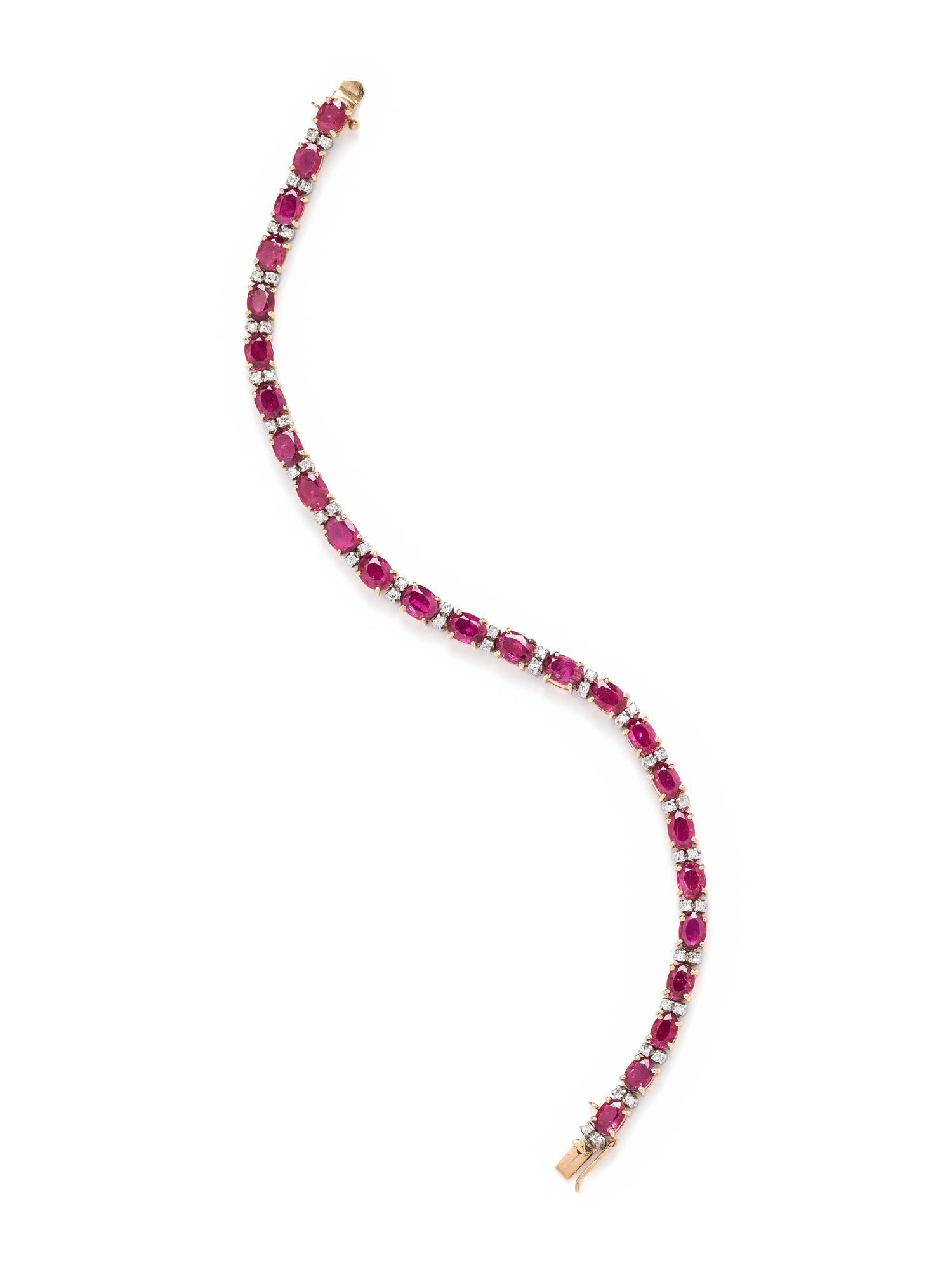 SYNTHETIC RUBY AND DIAMOND BRACELET