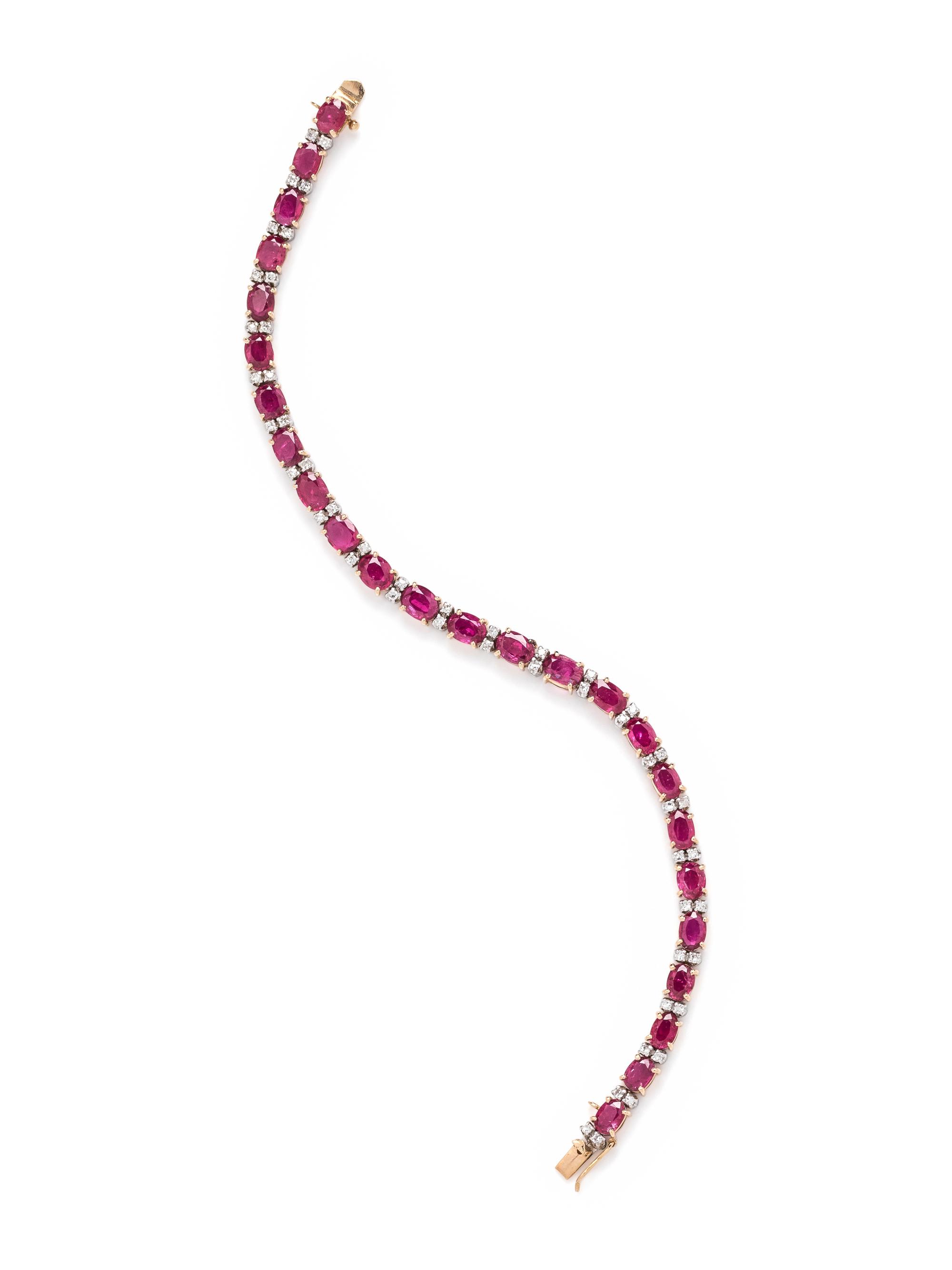 SYNTHETIC RUBY AND DIAMOND BRACELET