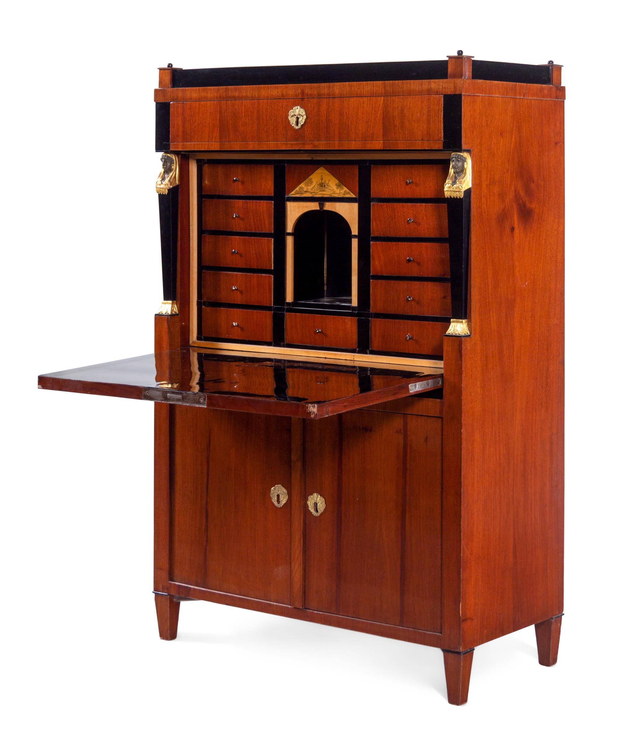 An Austrian Empire Parcel Ebonized and Gilt Mahogany Secrétaire à Abattant
