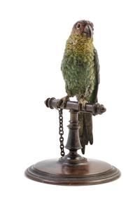 An Austrian Cold Painted Cast Metal Model of a Parrot Height 6 7/8 inches. — LATE 19TH CENTURY
