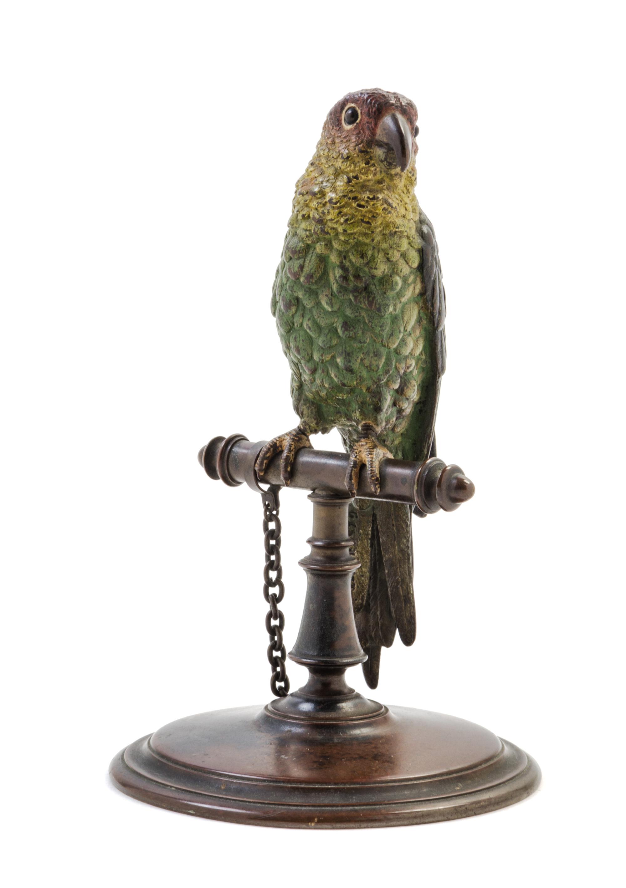An Austrian Cold Painted Cast Metal Model of a Parrot Height 6 7/8 inches. — LATE 19TH CENTURY