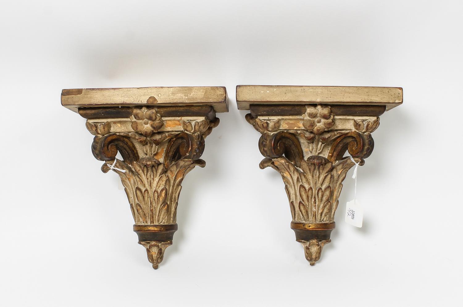 A Pair of Parcel Gilt Wall Brackets Height 10 inches. — 20TH CENTURY