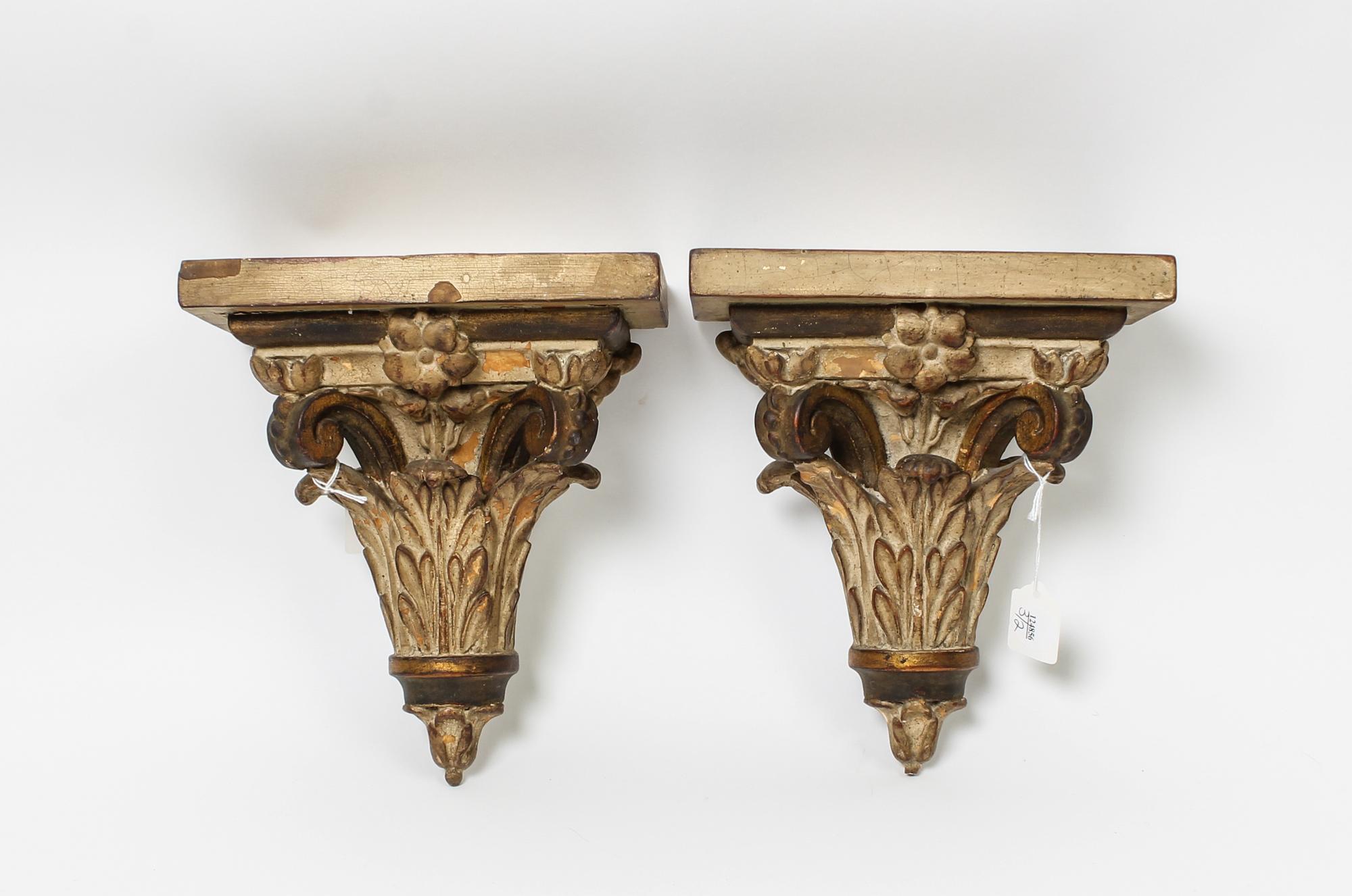 A Pair of Parcel Gilt Wall Brackets Height 10 inches. — 20TH CENTURY