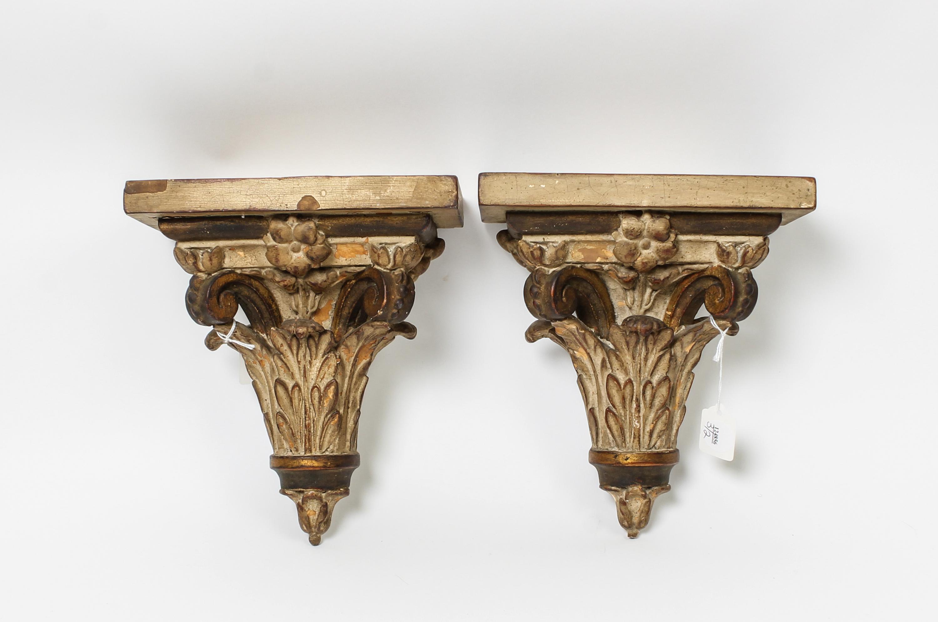 A Pair of Parcel Gilt Wall Brackets Height 10 inches. — 20TH CENTURY