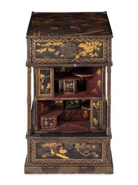 A Japanese Gold, Red, and Brown Lacquer Displaying Cabinet, Kazaridana