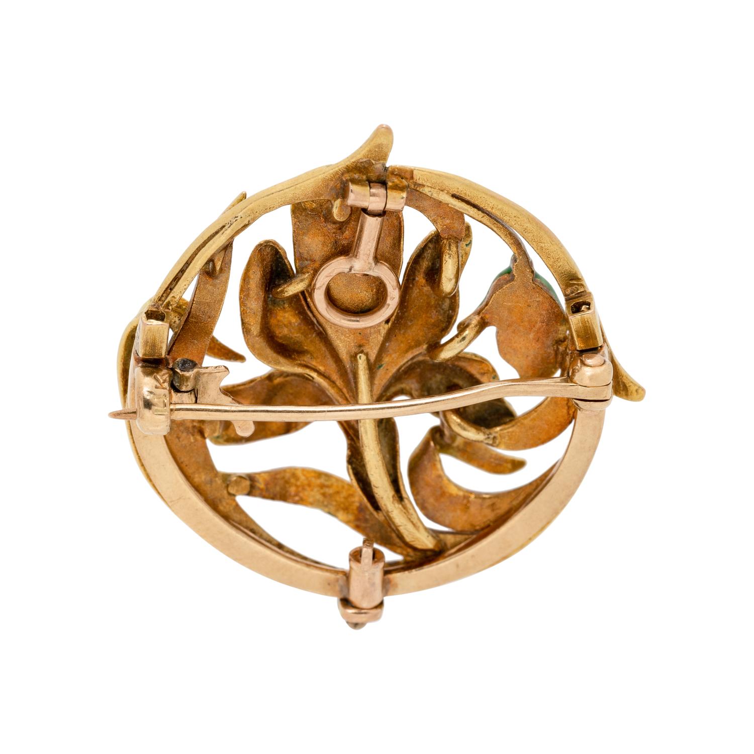 ART NOUVEAU, ENAMEL AND DIAMOND BROOCH/PENDANT