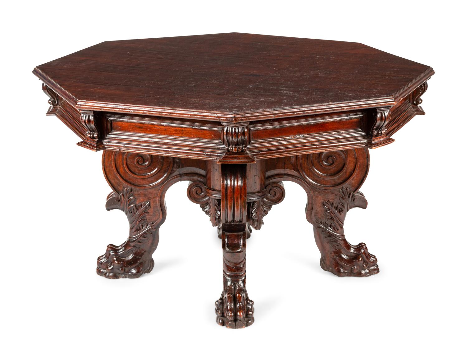 An Italian Baroque Carved Walnut Center Table