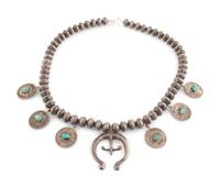 Navajo Silver, Turquoise, and Coin Squash Blossom Necklace