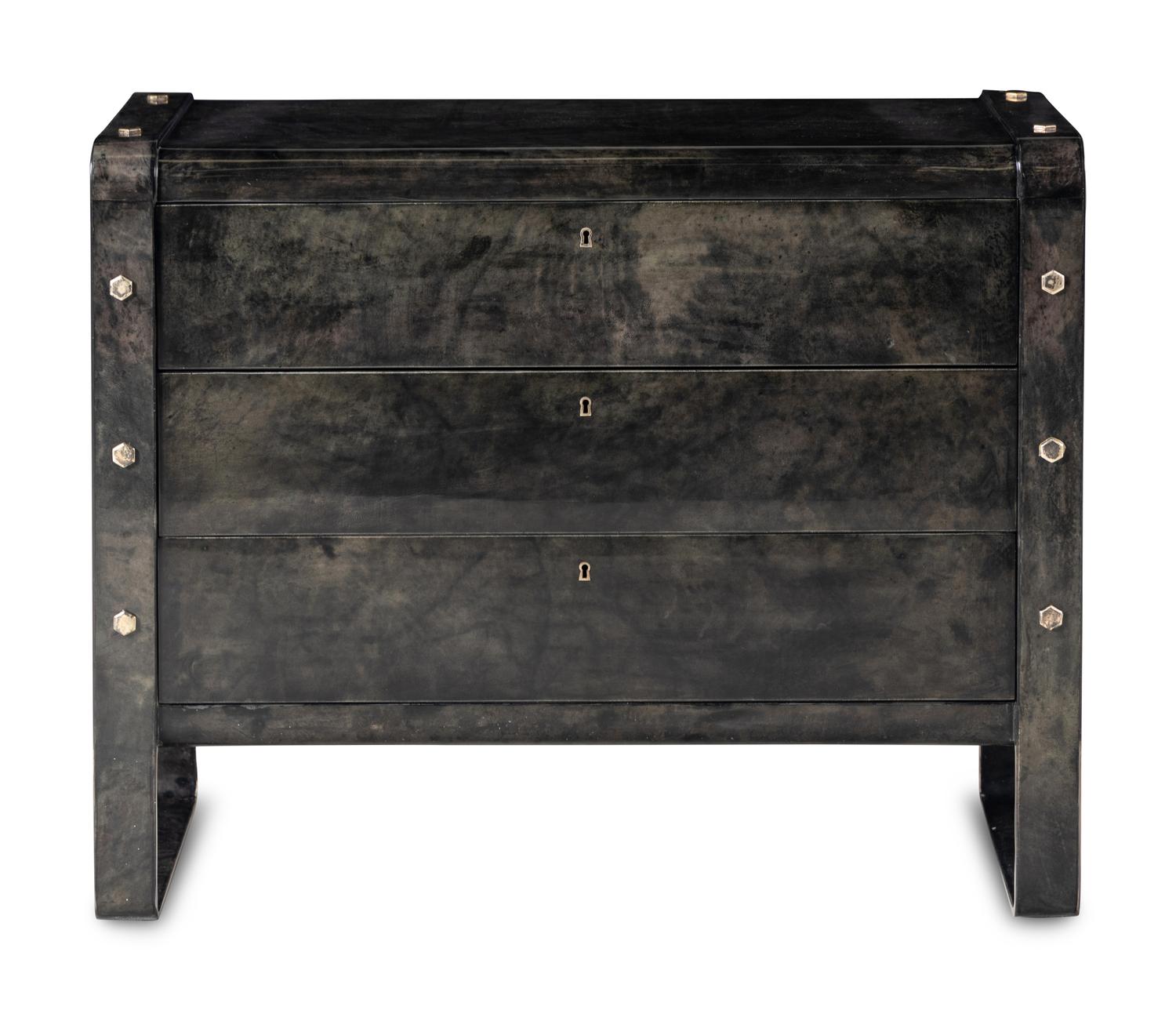 A Contemporary Lacquered Goatskin Veneered Chest of Drawers