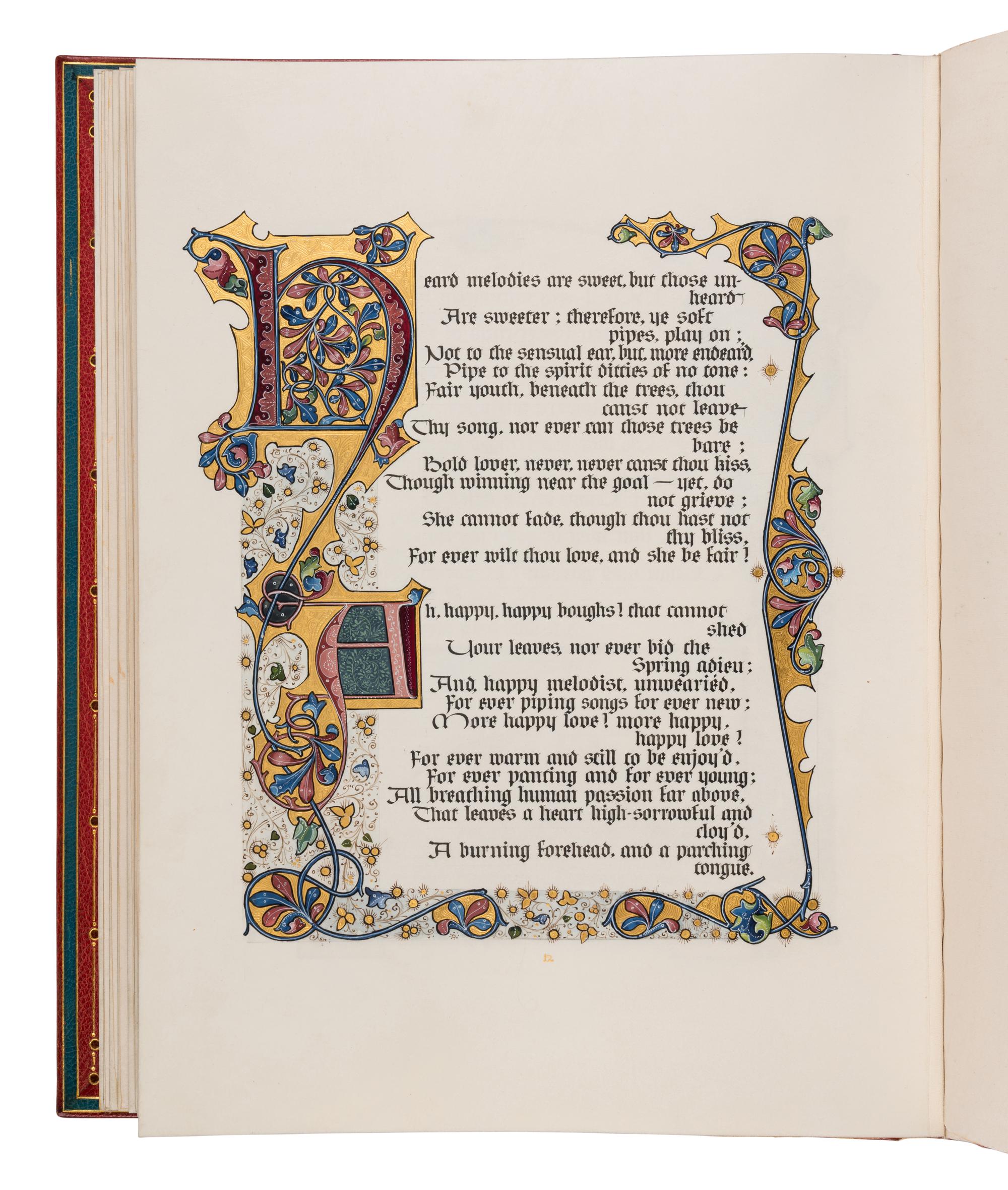 SANGORSKI, Alberto, calligrapher and illuminator. -- KEATS, John (1795-1821). "La Belle Dame sans Merci" -- "Ode on a Grecian Urn" -- "Ode to Psyche." London, 1928.