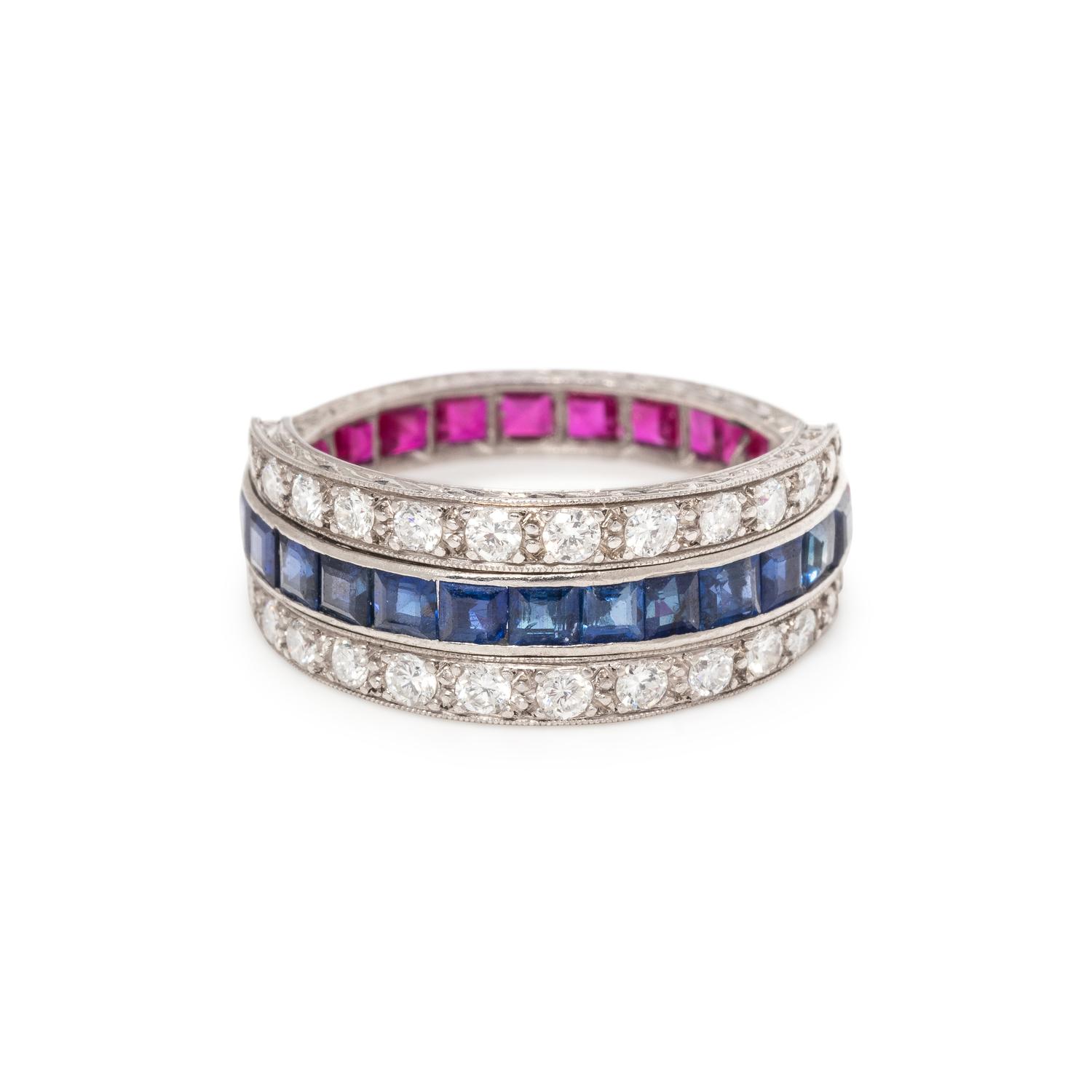 RUBY, SAPPHIRE AND DIAMOND FLIP RING