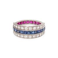 RUBY, SAPPHIRE AND DIAMOND FLIP RING