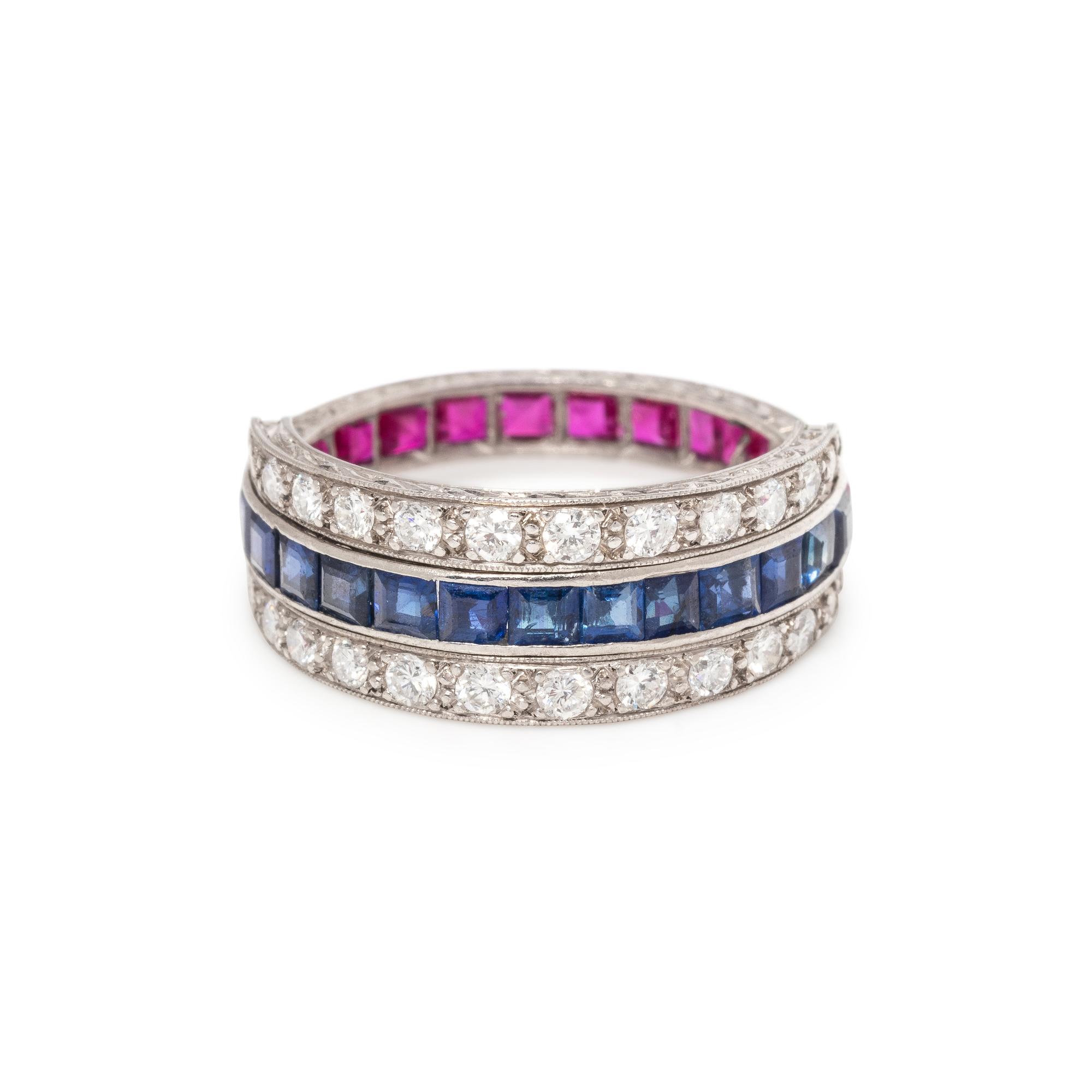 RUBY, SAPPHIRE AND DIAMOND FLIP RING