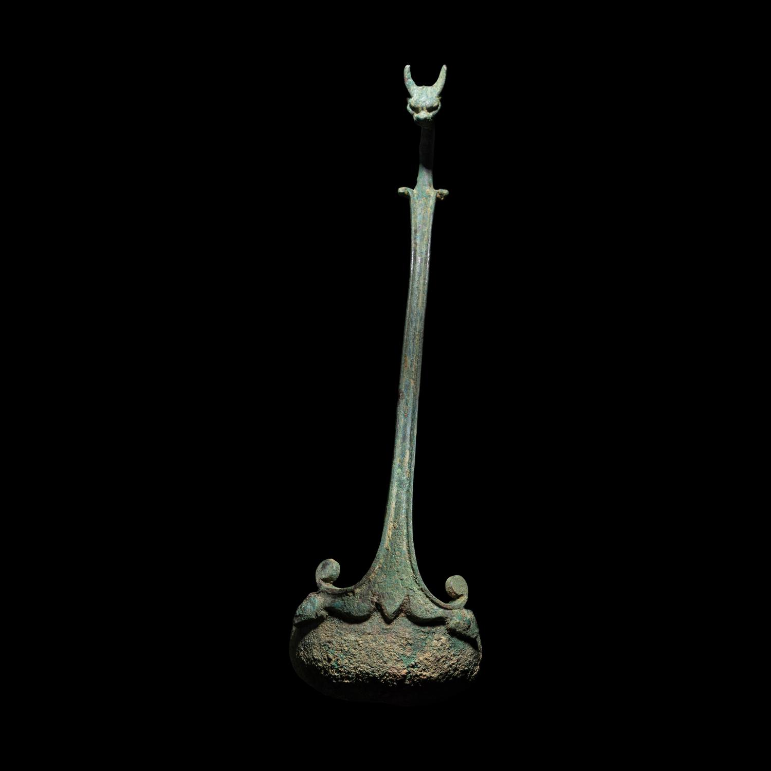 A Roman Bronze Ladle with Panther Handle