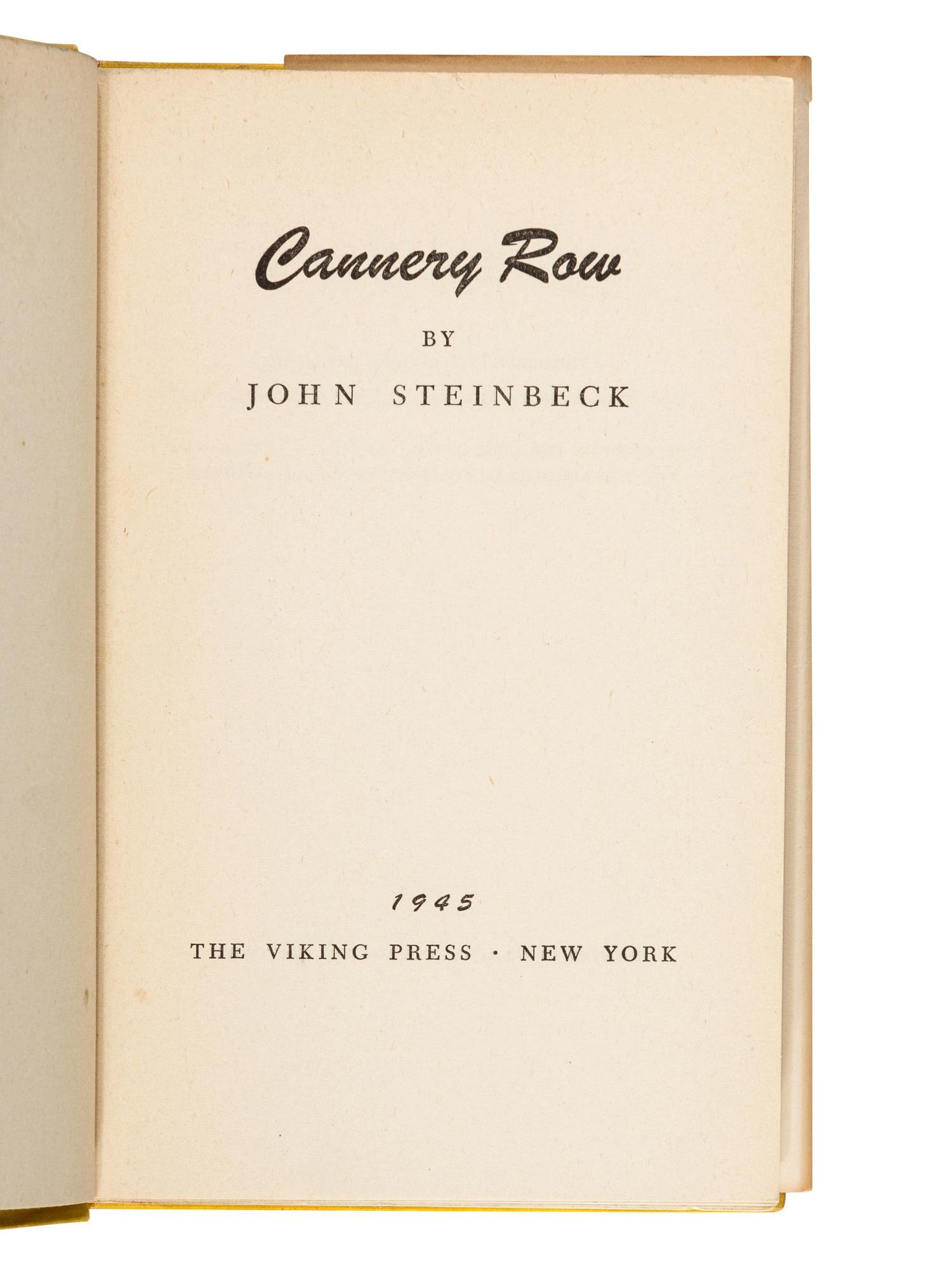 STEINBECK, John (1902-1968). Cannery Row . New York: Viking Press, 1945.