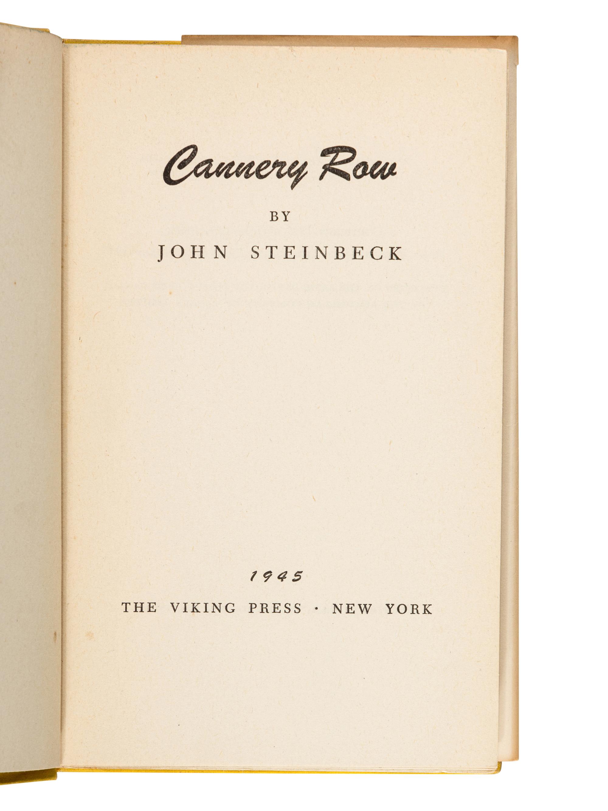 STEINBECK, John (1902-1968). Cannery Row . New York: Viking Press, 1945.