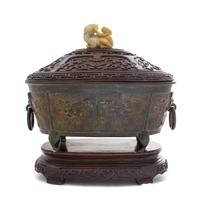 A Bronze Incense Burner Length 10 1/2 inches.
