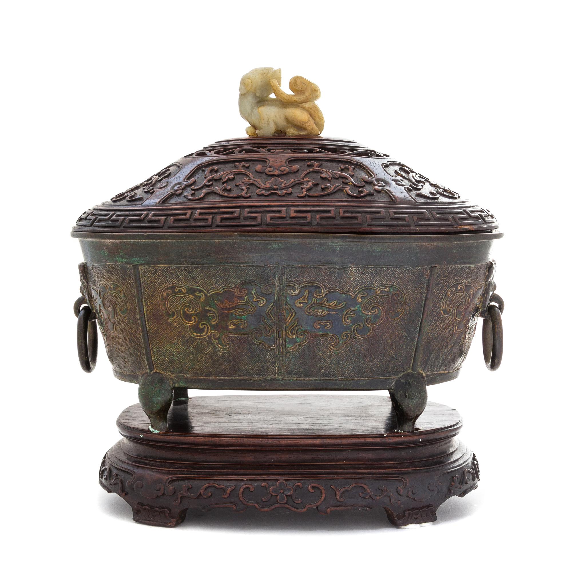 A Bronze Incense Burner Length 10 1/2 inches.