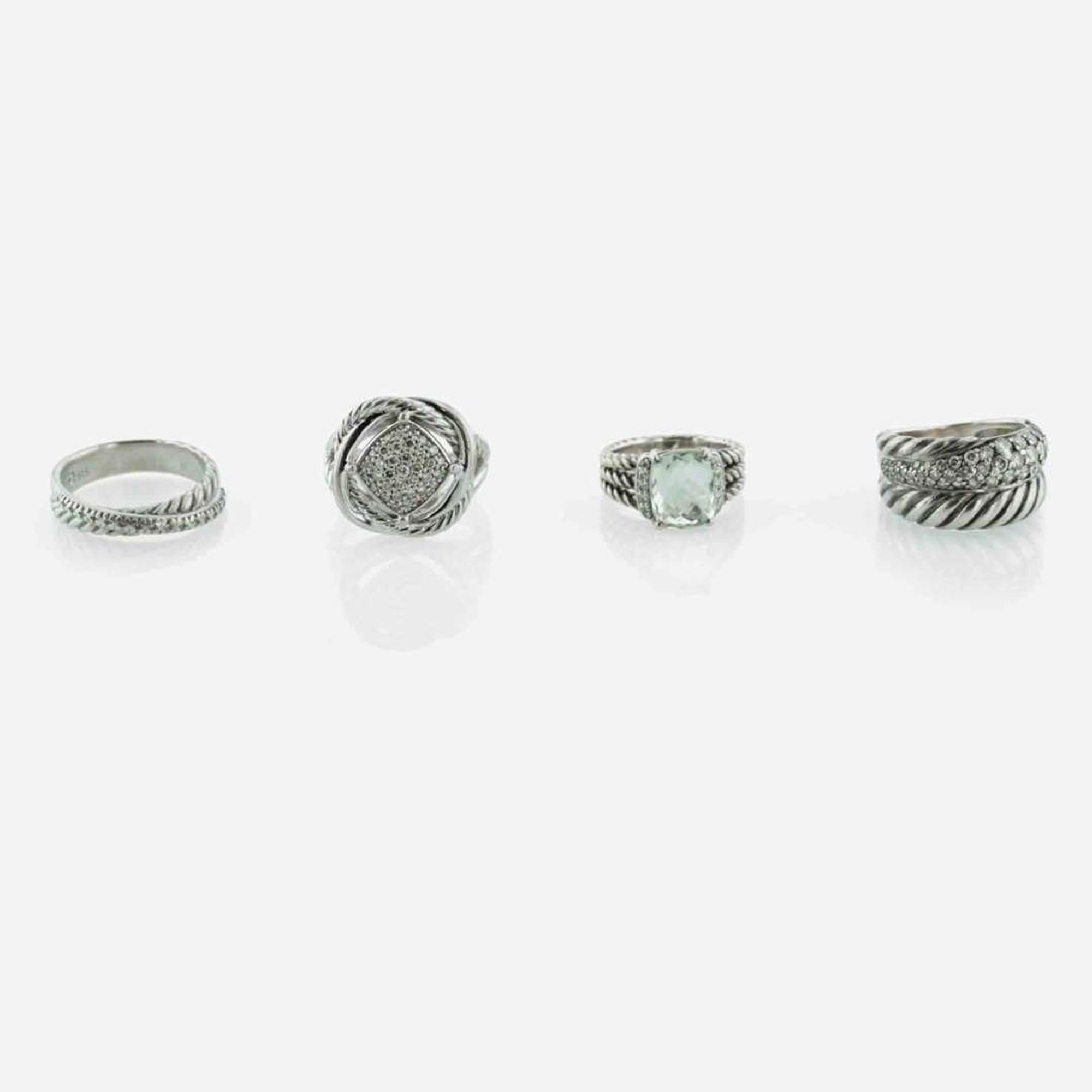 A Collection of Four Sterling Silver David Yurman Rings David Yurman