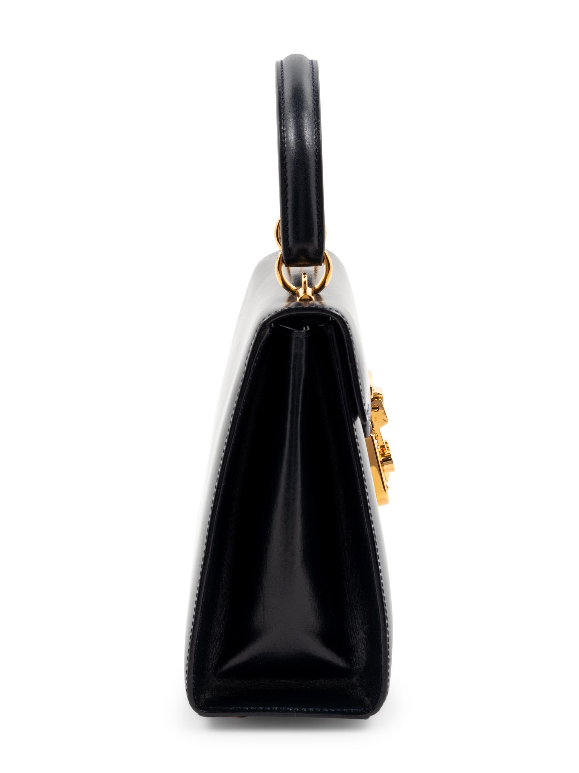Gucci Navy Leather Front Lock Hand Bag