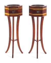A Pair of Regency Brass Banded Mahogany Jardinière Stands