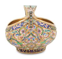 A Large Russian Shaded Enamel Silver-Gilt Kovsh