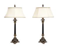A Pair of Empire Style Gilt and Patinated Bronze Candelabra Mounted as Lamps