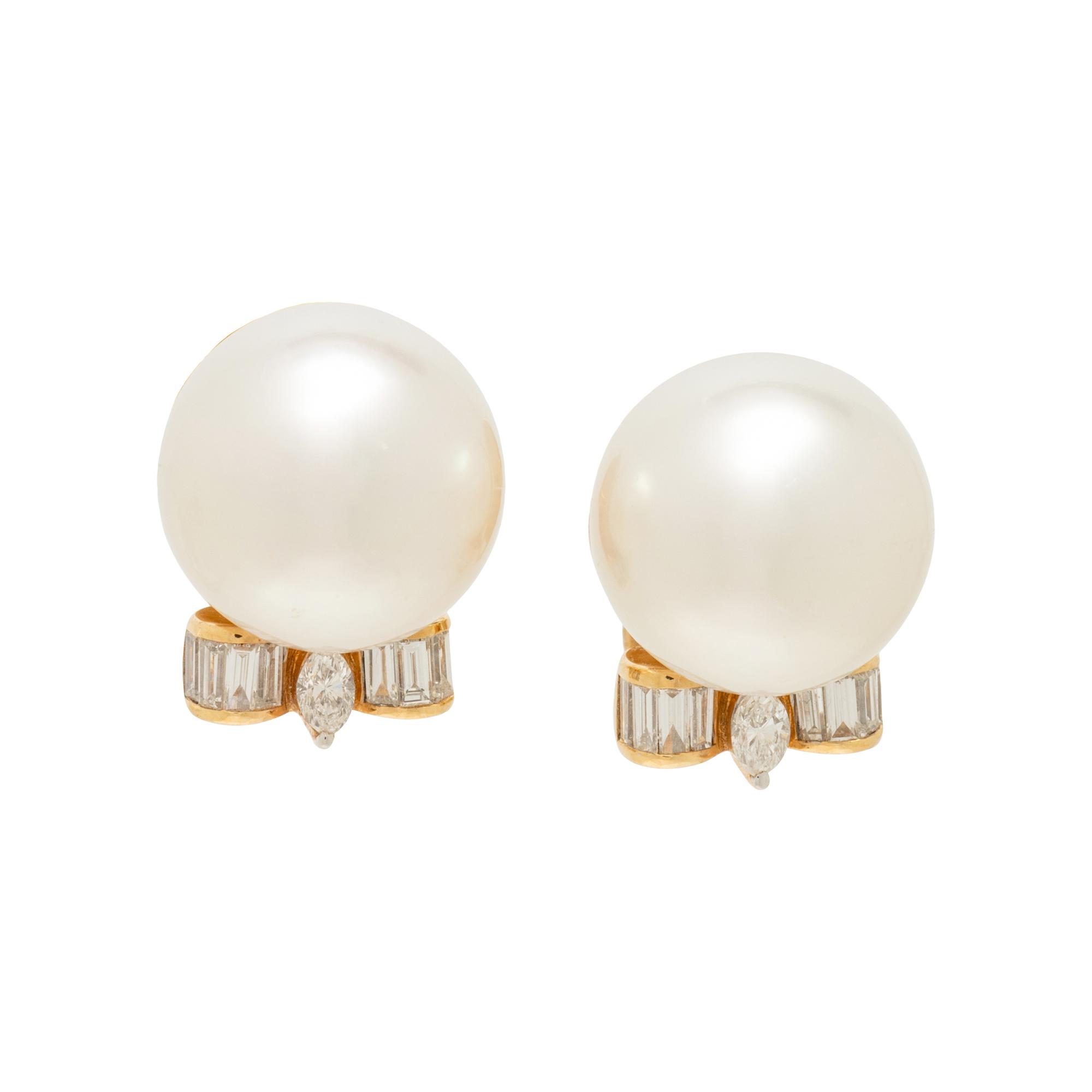 CULTURED PEARL AND DIAMOND EARRINGS