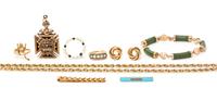 A Collection of Gold Jewelry Items, 43.80 dwts.