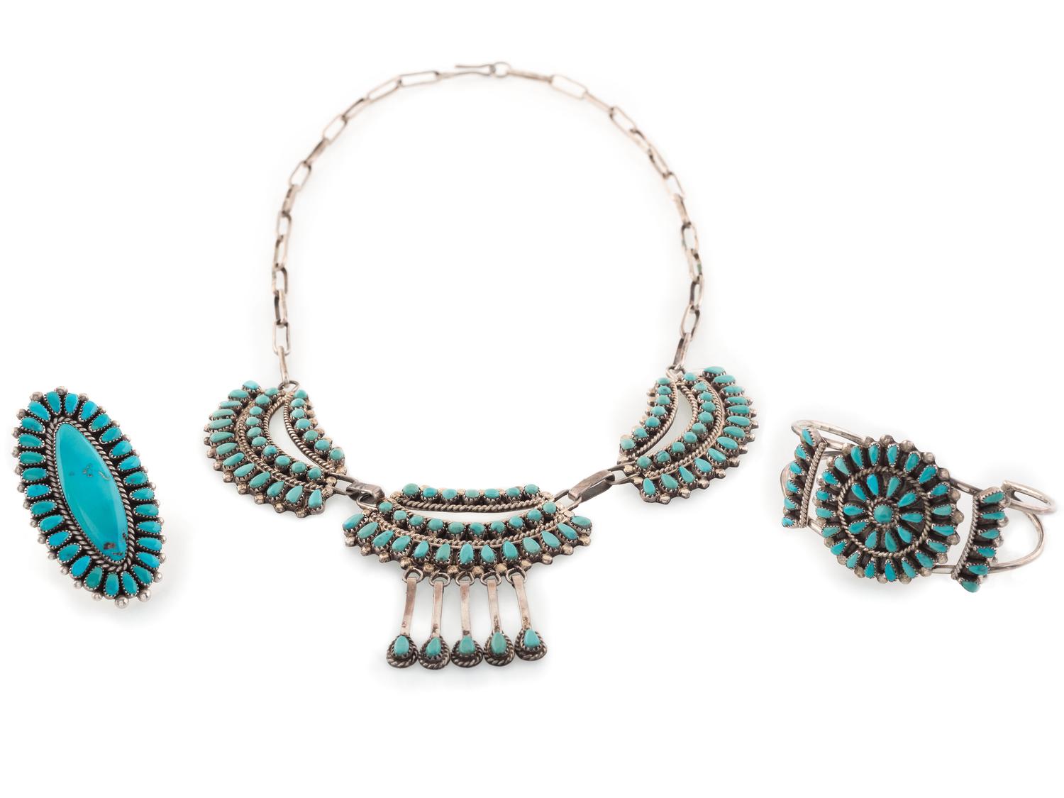 Zuni Silver and Petit Point Turquoise Jewelry