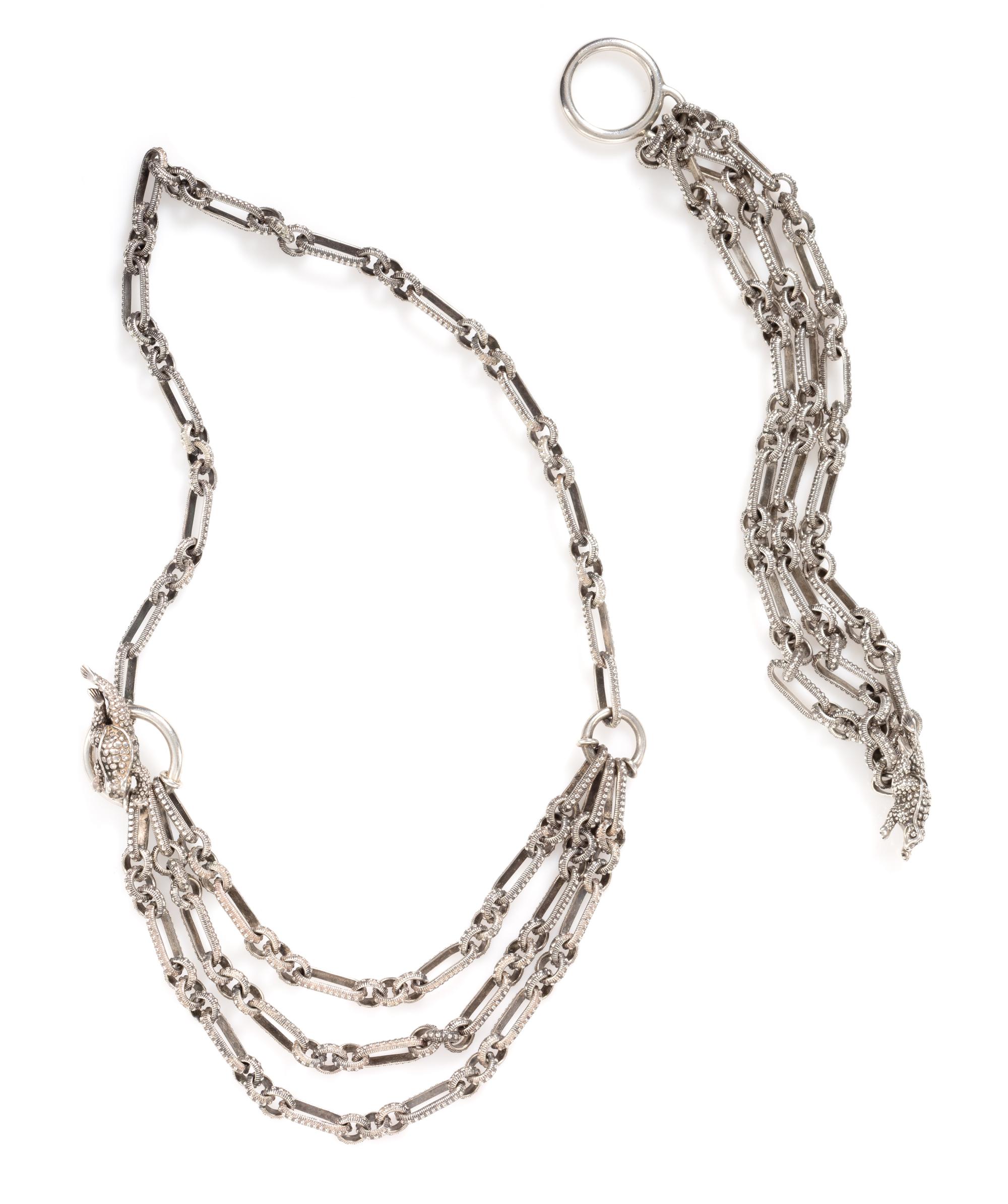A Sterling Silver Frog Motif Demi-Parure, Kieselstein-Cord, Circa 2000, 89.30 dwts.