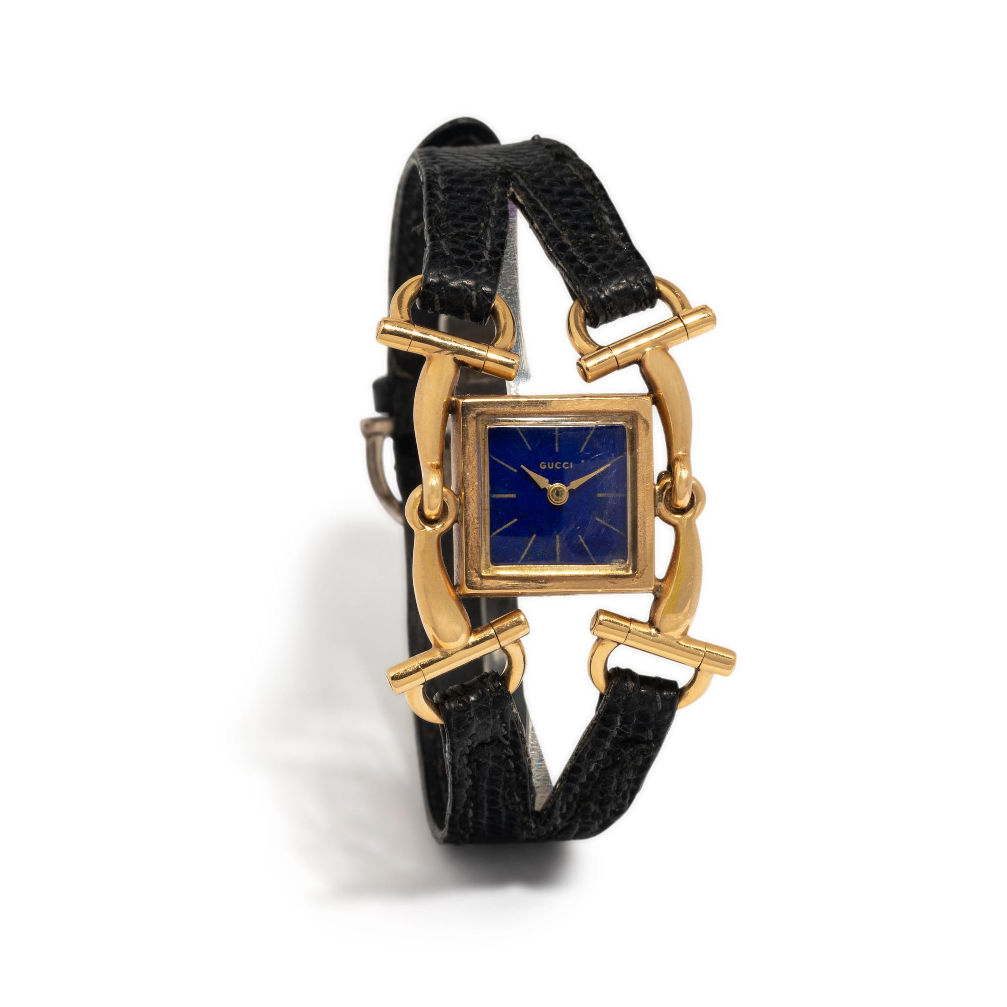 GUCCI, VINTAGE, 18K YELLOW GOLD AND LAPIS LAZULI 'SIGNORIA' WATCH