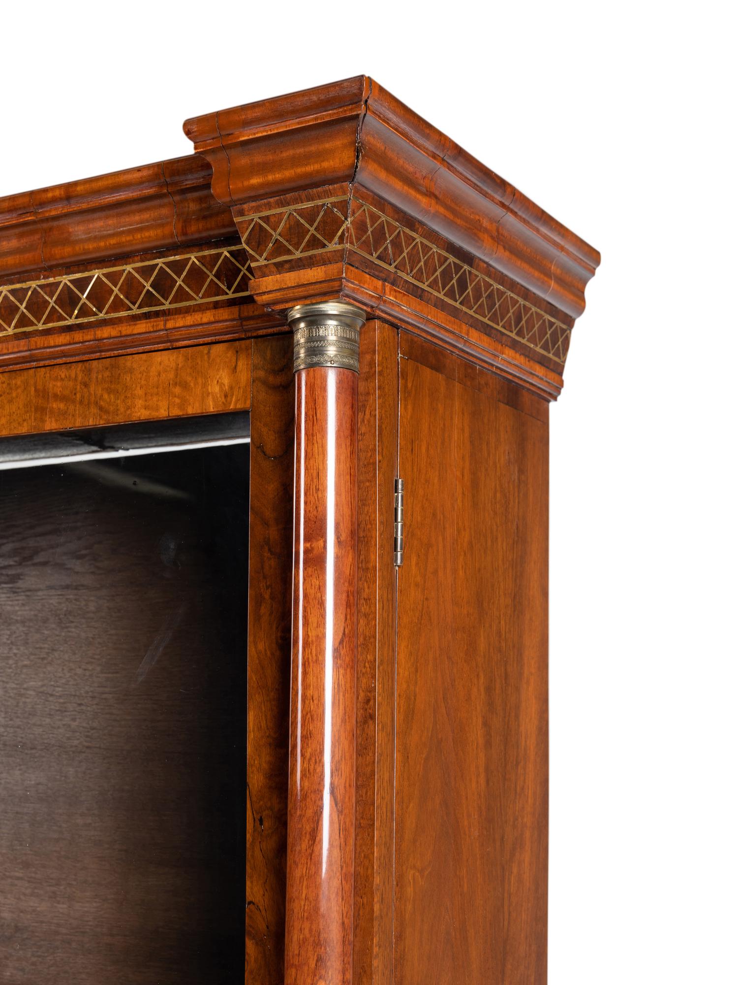 A Russian Neoclassical Brass-Inlaid Walnut Bureau Bookcase