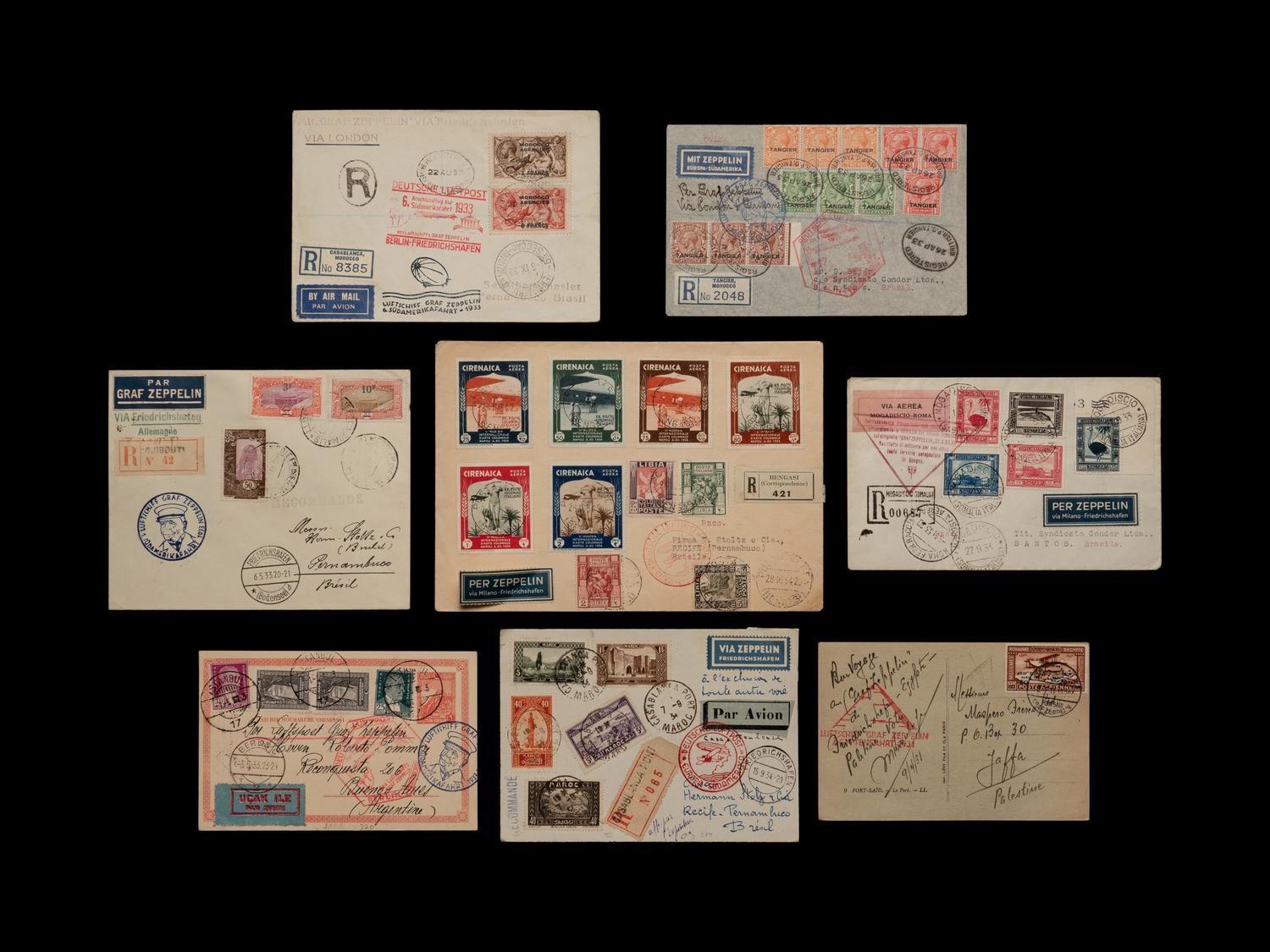 [FLIGHT COVERS] A Collection of Middle Eastern and North Africa Dispatched Zeppelin Flight Covers and Postcards