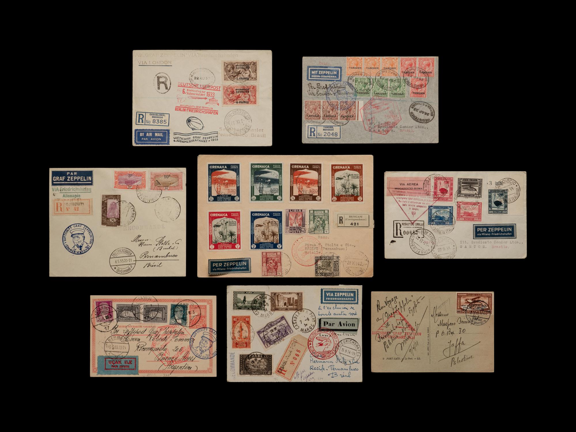[FLIGHT COVERS] A Collection of Middle Eastern and North Africa Dispatched Zeppelin Flight Covers and Postcards